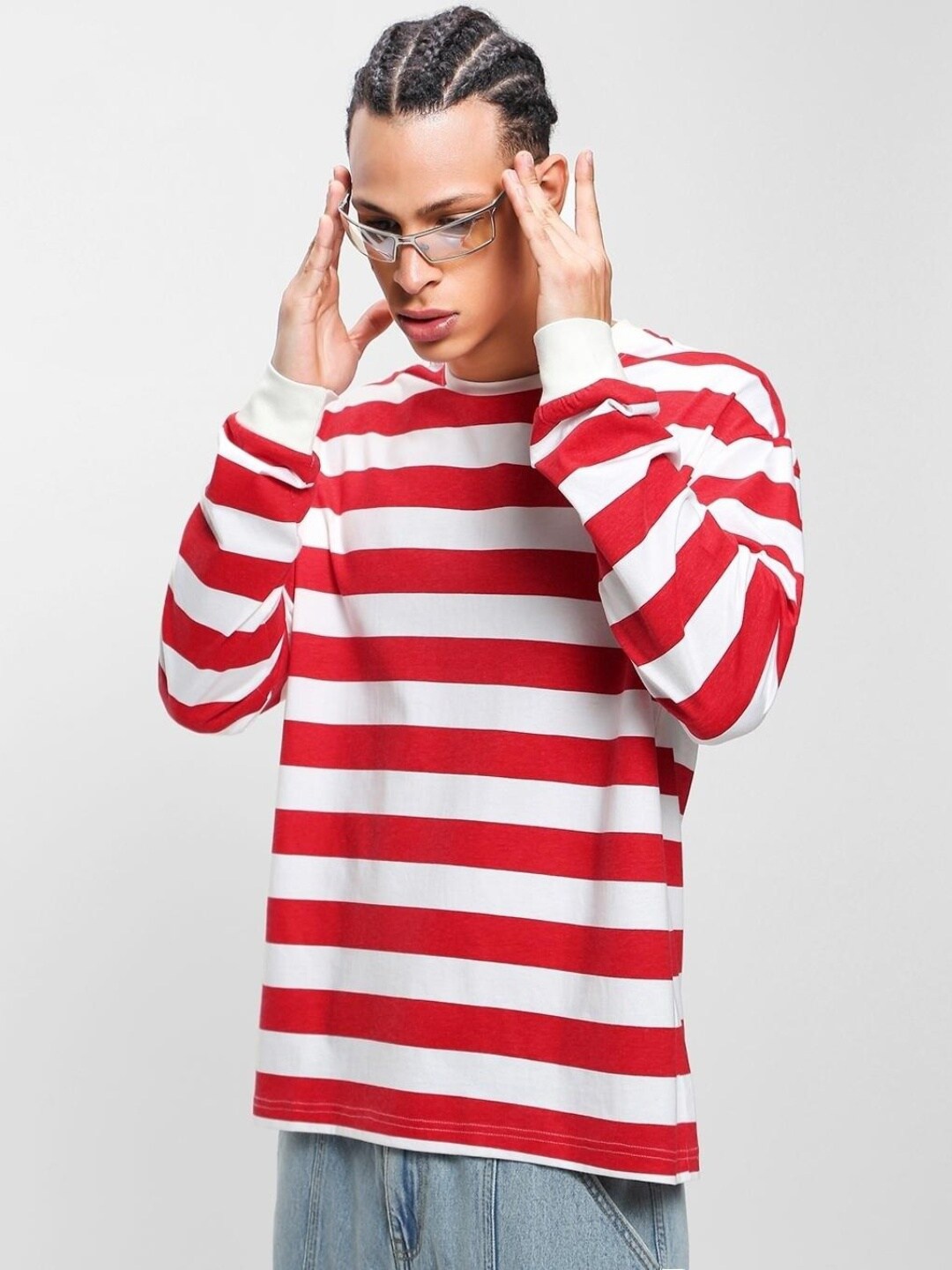 

Bewakoof Men Striped Pure Cotton Oversize T-shirt, White