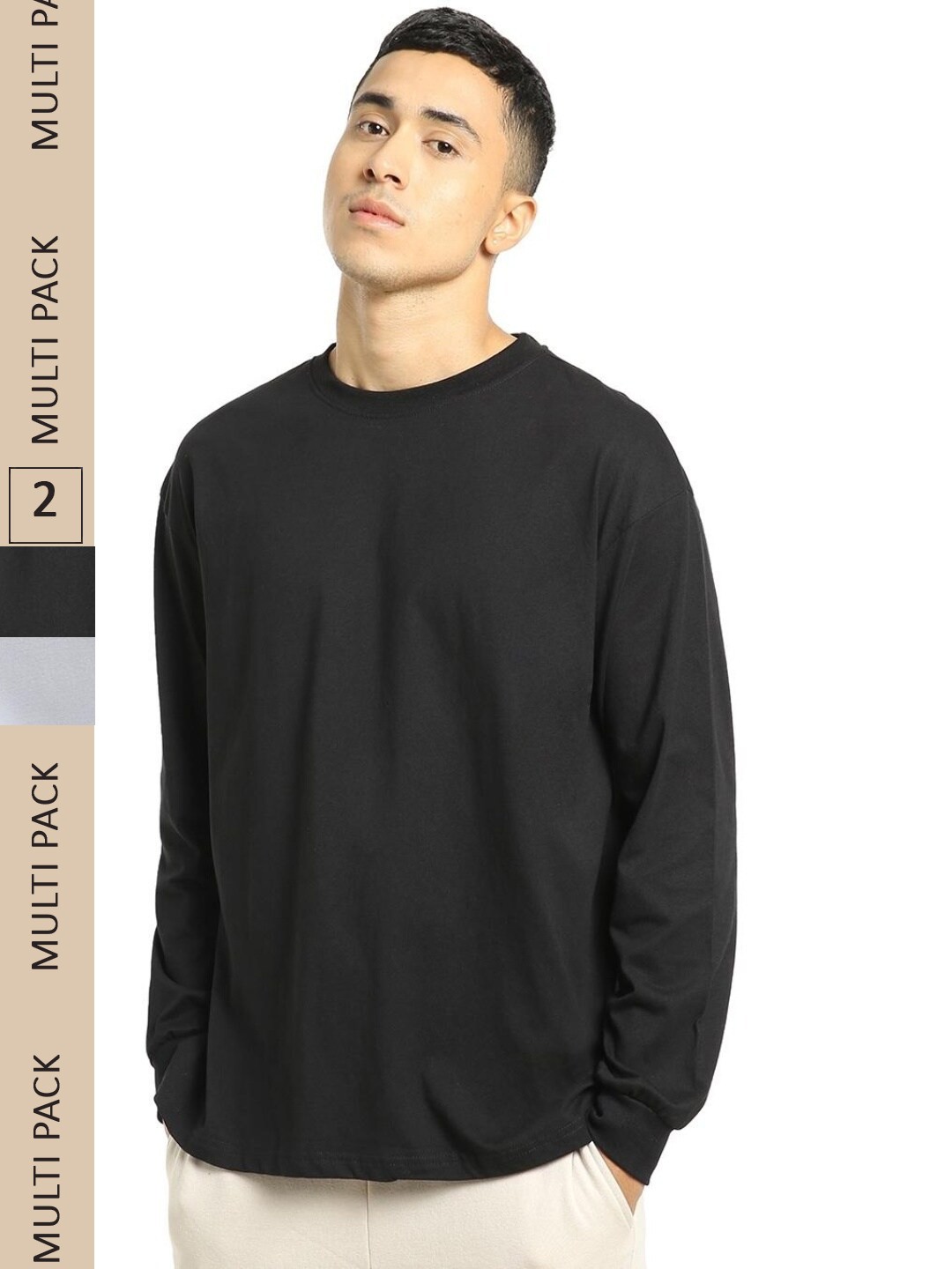 

Bewakoof Men Pack of 2 Pure Cotton Oversized T-shirt, Black