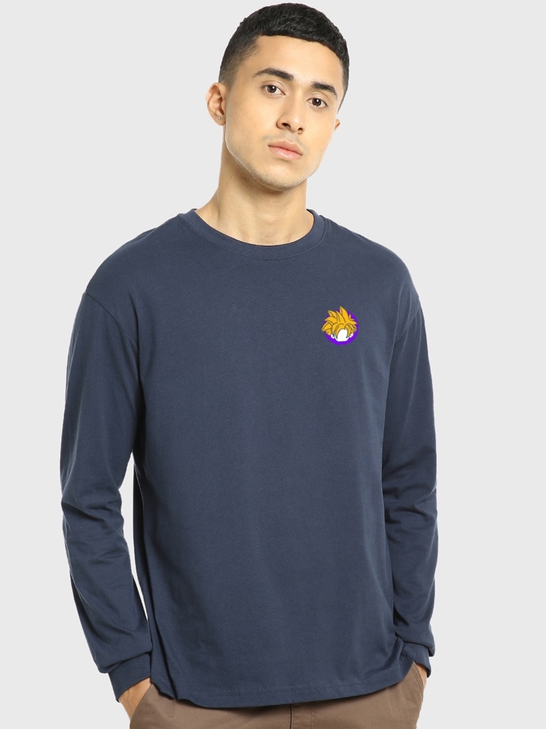 

Bewakoof Men Printed Drop-Shoulder Sleeves Pure Cotton Oversize T-shirt, Blue
