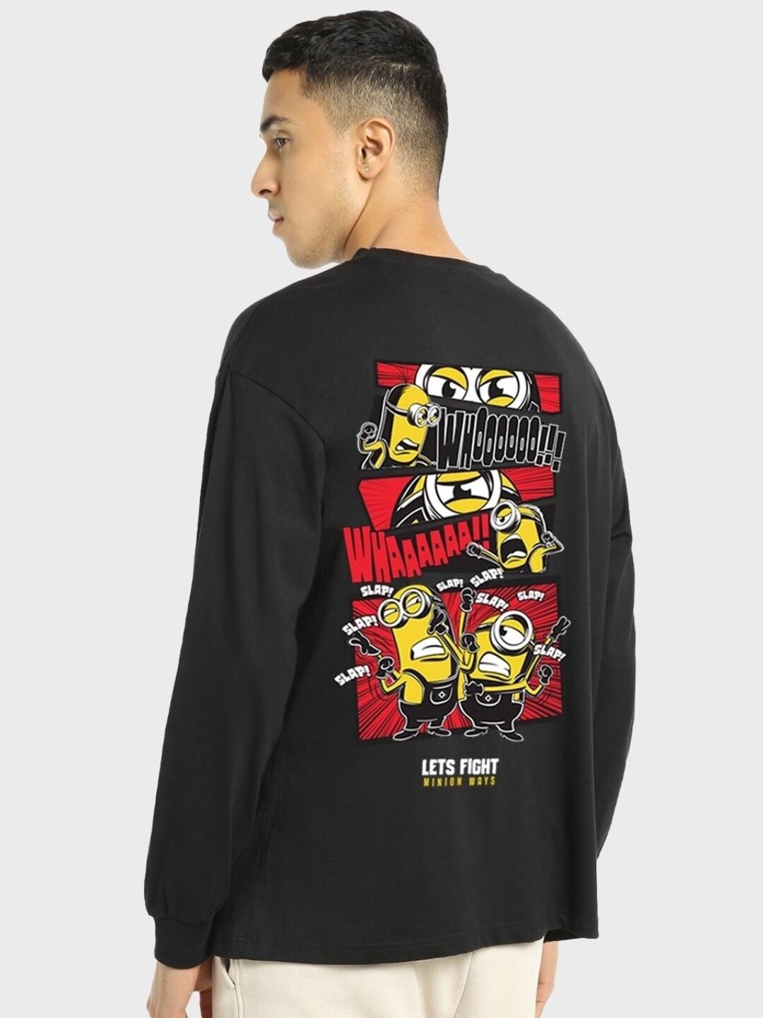 

Bewakoof Men Printed Drop-Shoulder Sleeves Pure Cotton Loose T-shirt, Black