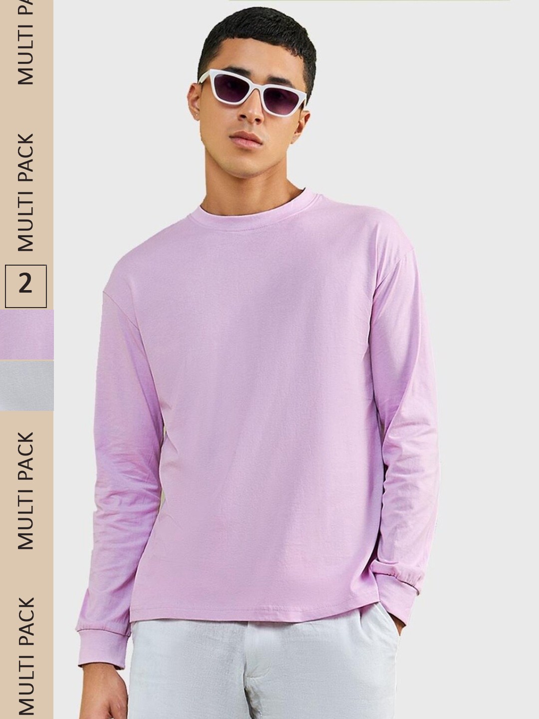 

Bewakoof Men Pack of 2 Pure Cotton Oversized T-shirt, Purple