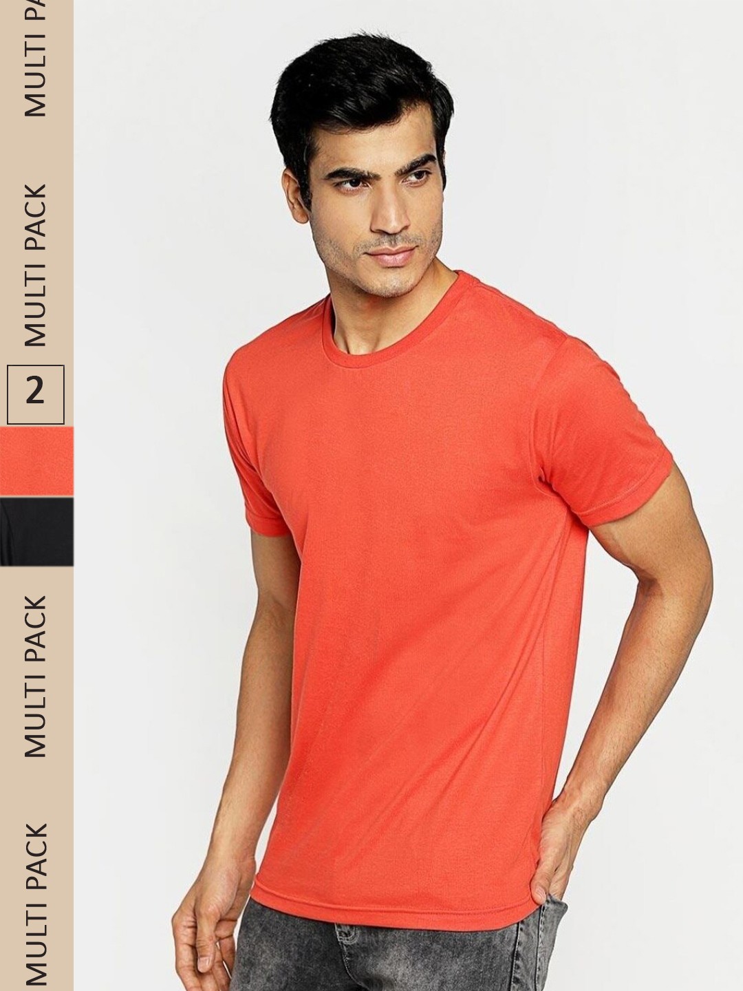 

Bewakoof Pack of 2 Men Solid Round Neck Pure Cotton T-shirt, Black