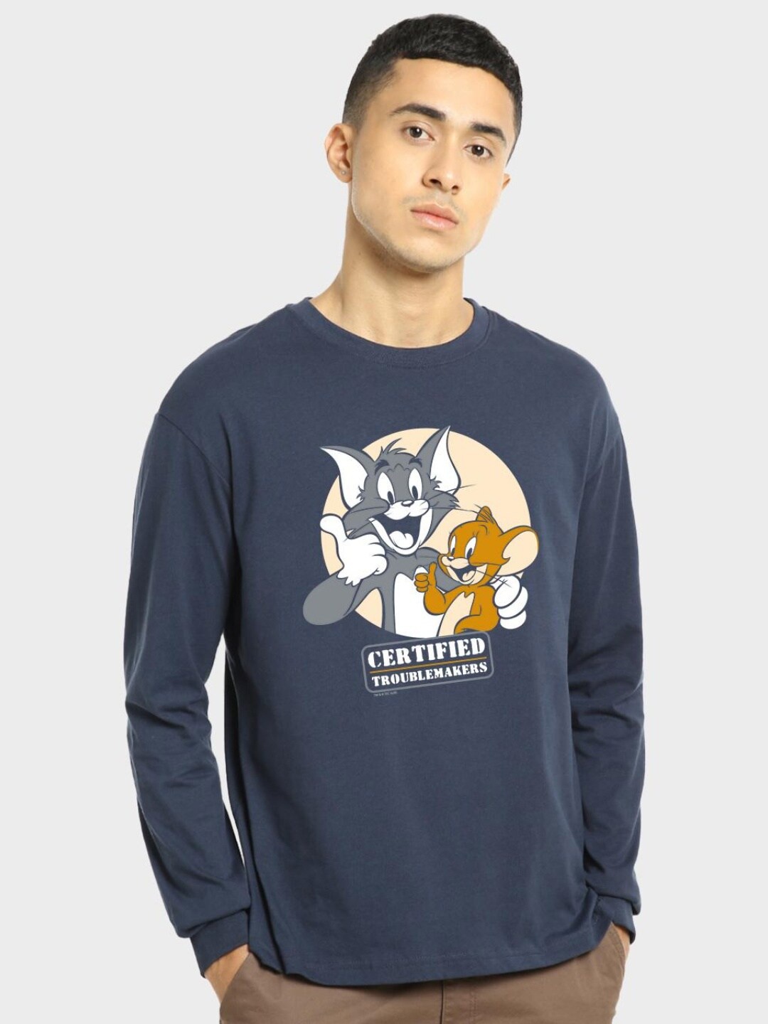 

Bewakoof Men Printed Pure Cotton Oversized T-shirt, Blue