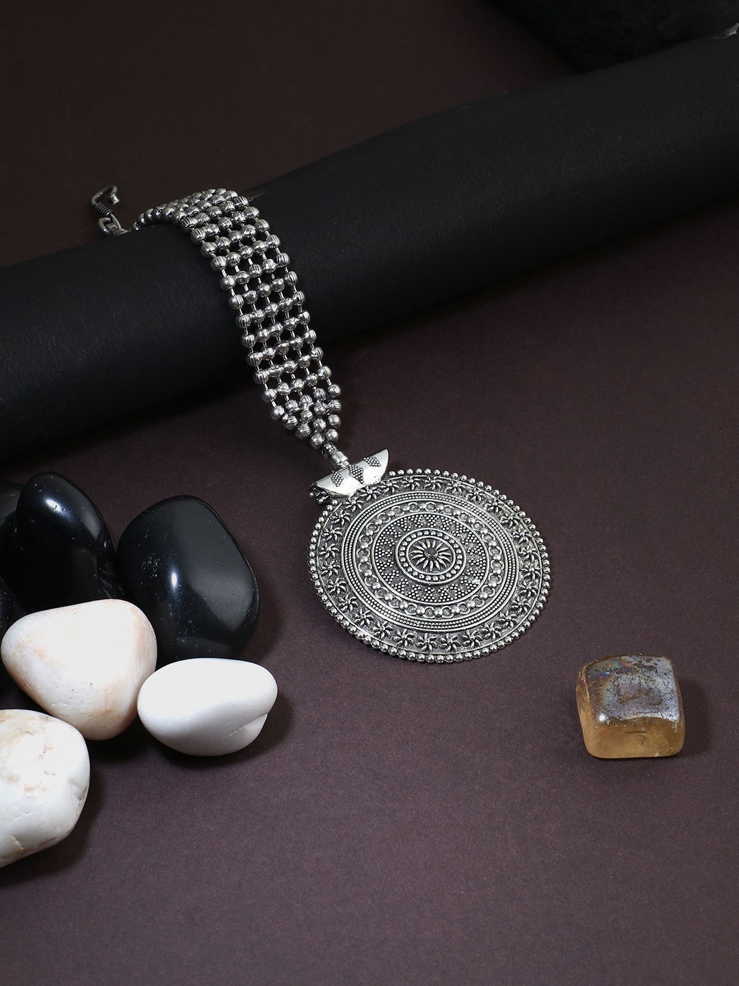 

Adwitiya Collection Oxidized Silver-Plated Big Circle Maang Tikka