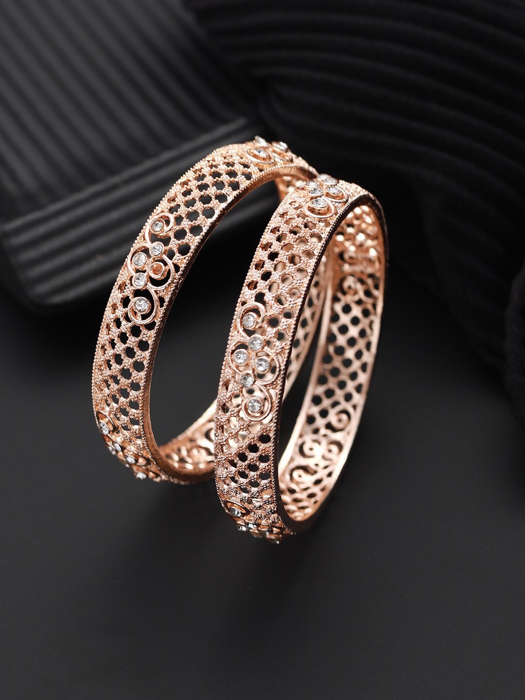 

Jazz and Sizzle Set of 2 Rose Gold-Plated Cubic Zirconia Studded Bangle
