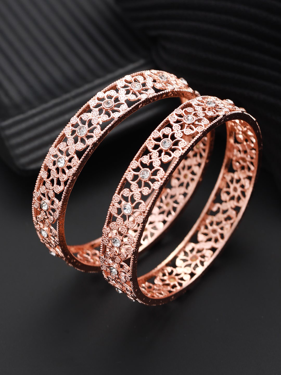 

Jazz and Sizzle Set of 2 Rose Gold-Plated Cubic Zirconia Studded Bangles