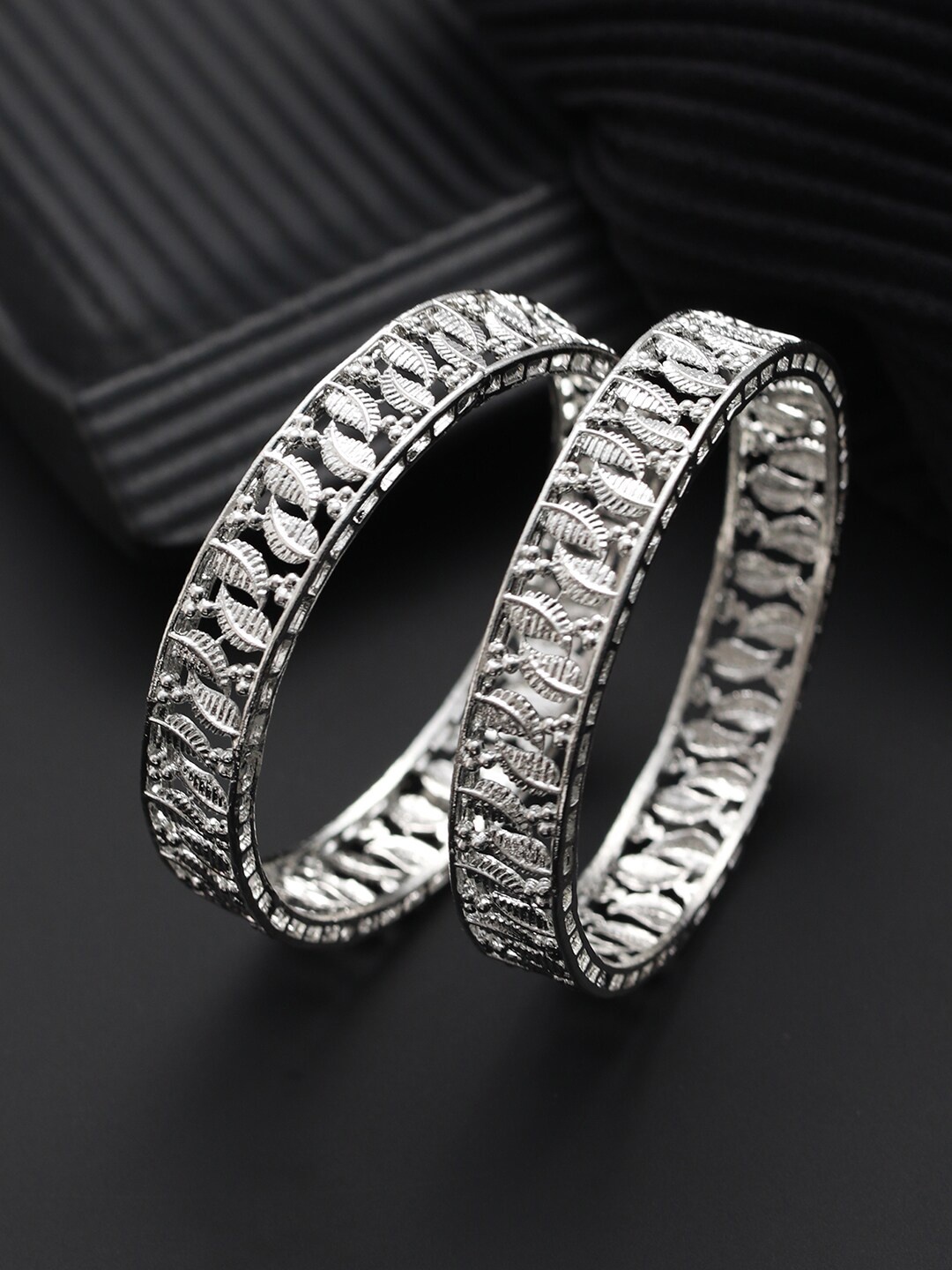 

Jazz and Sizzle Set Of 2 Silver-Plated Leaf Shaped Bangles