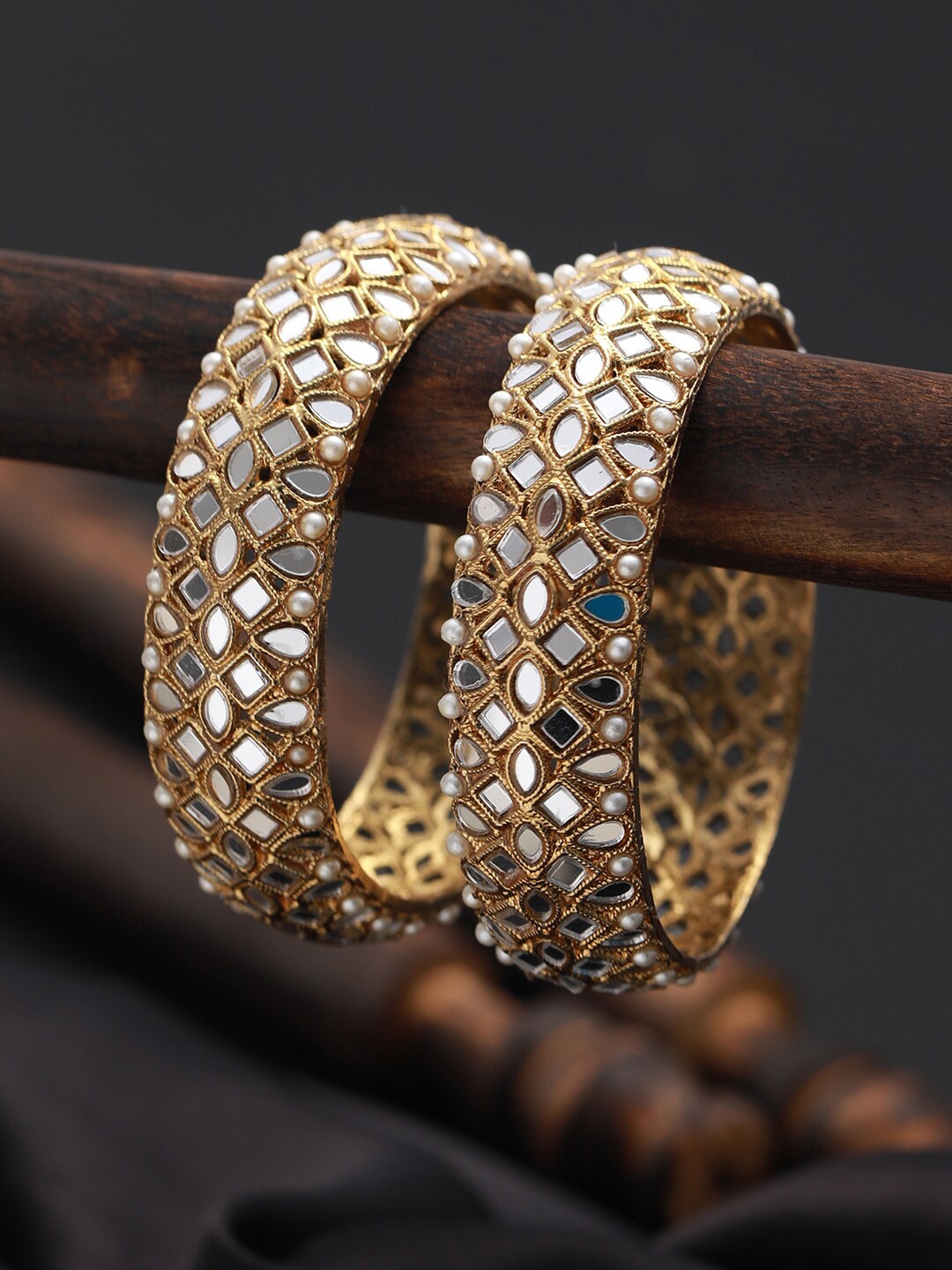 

Jazz and Sizzle Set Of 2 Gold-Plated Kundan & Pearl Studded Bangles