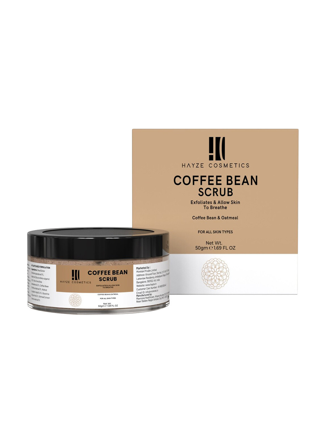 

HAYZE COSMETICS Coffee Bean Scrub with Oatmeal & Aloe Vera - 50g, Brown