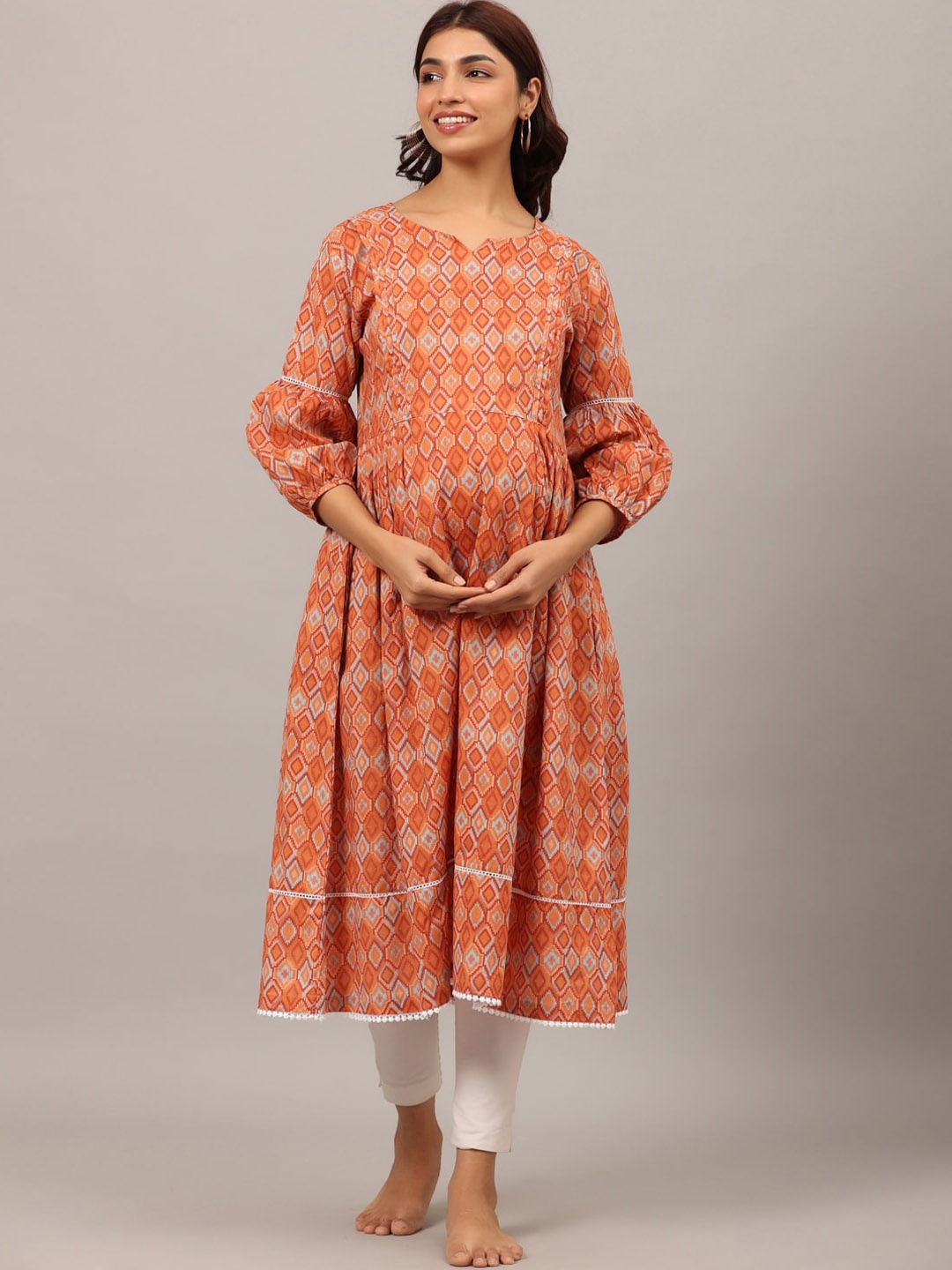 

Ikk Kudi by Seerat Women Ethnic Motif Printed Maternity Night suit, Peach