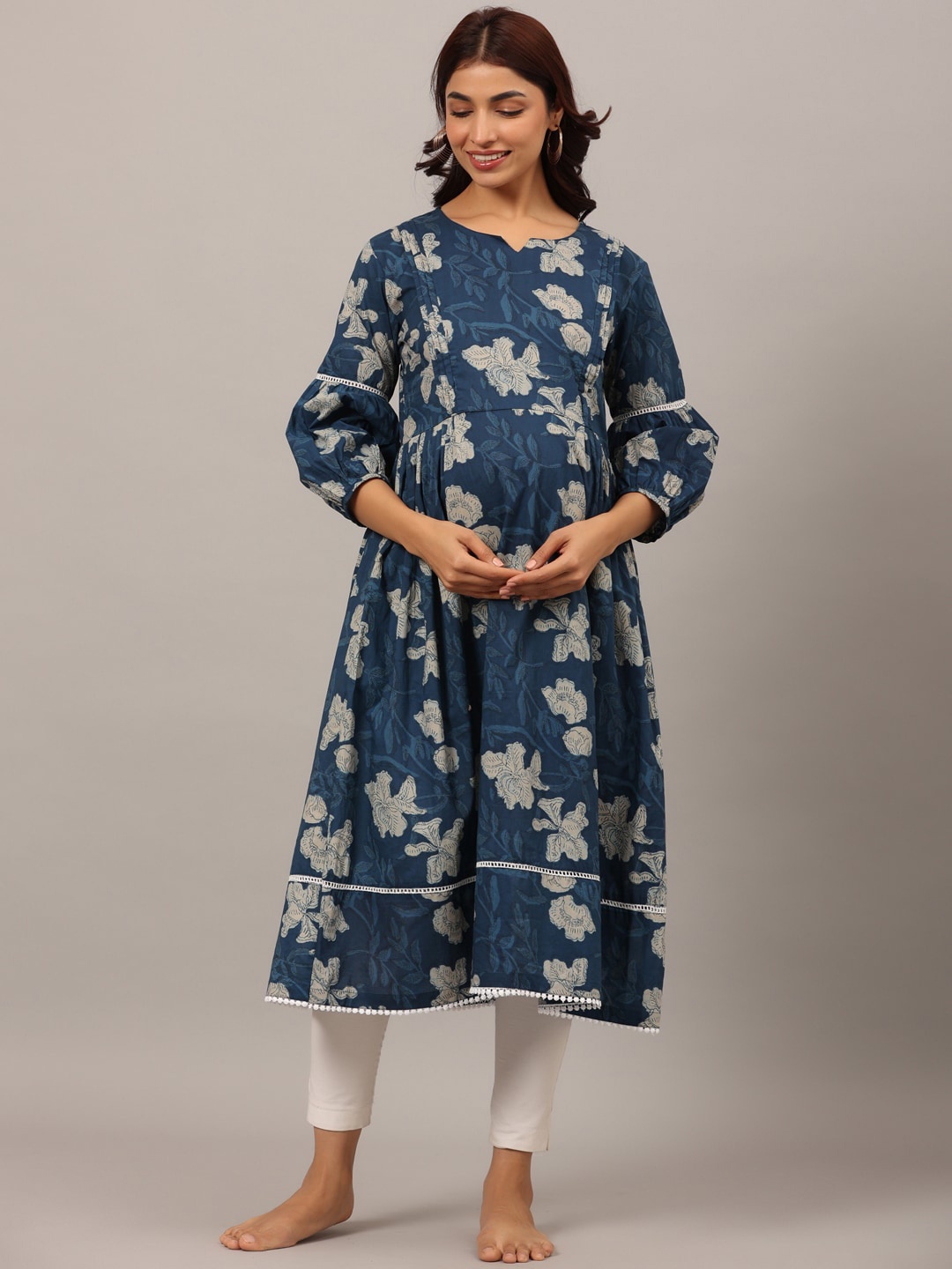 

Ikk Kudi by Seerat Floral Printed Maternity Anarkali Cotton Kurta, Blue