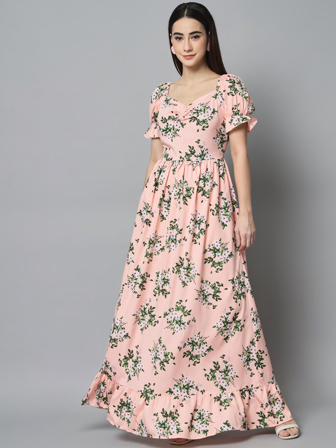 

emeros Floral Printed Crepe Maxi Dress, Peach