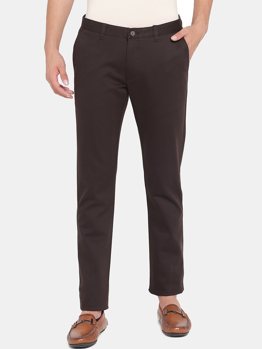 

Blackberrys Men Slim Fit Low-Rise Wrinkle Free Trousers, Brown