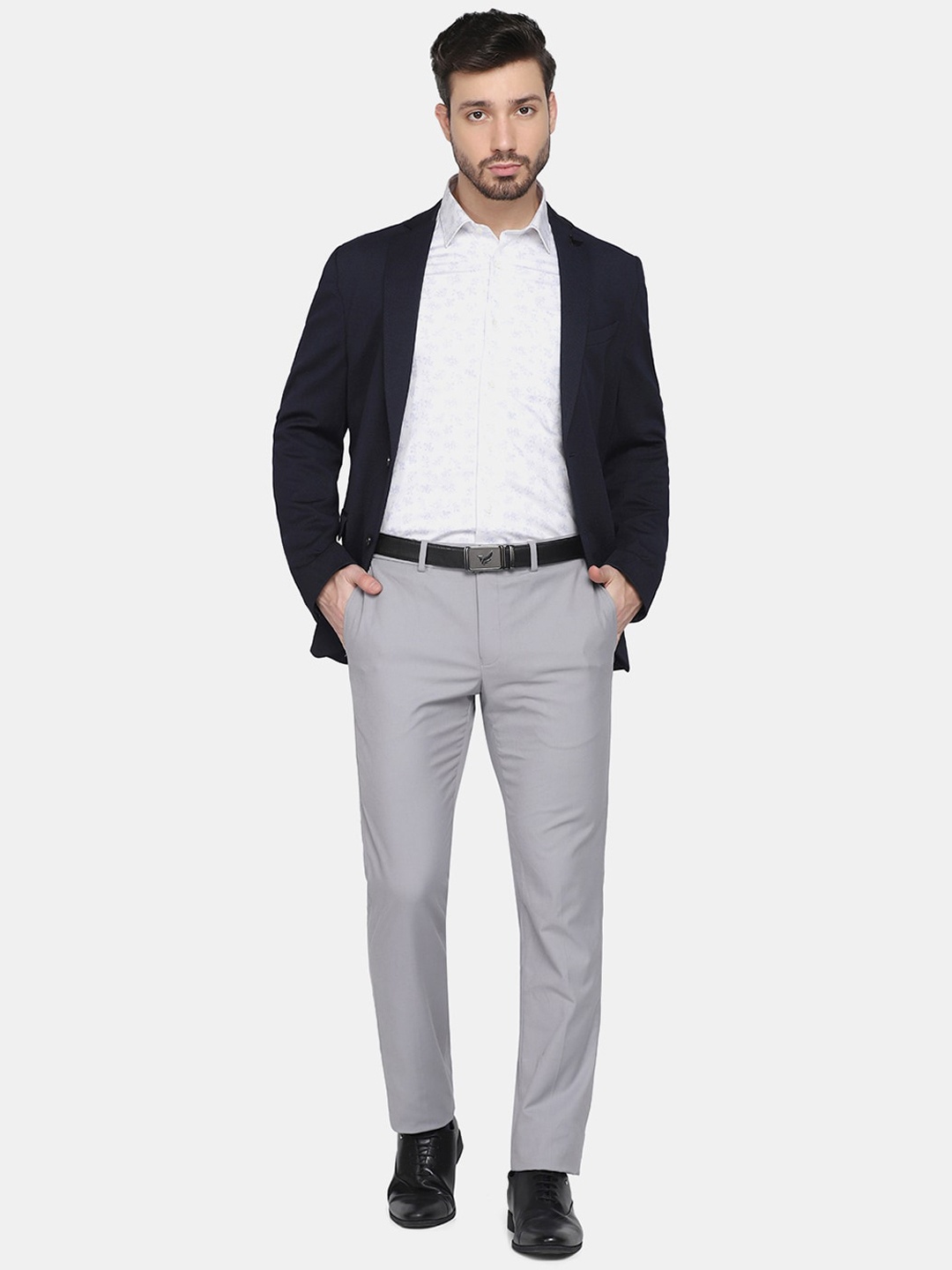 

Blackberrys Men Self-Design Slim-Fit Single-Breasted Blazer, Navy blue