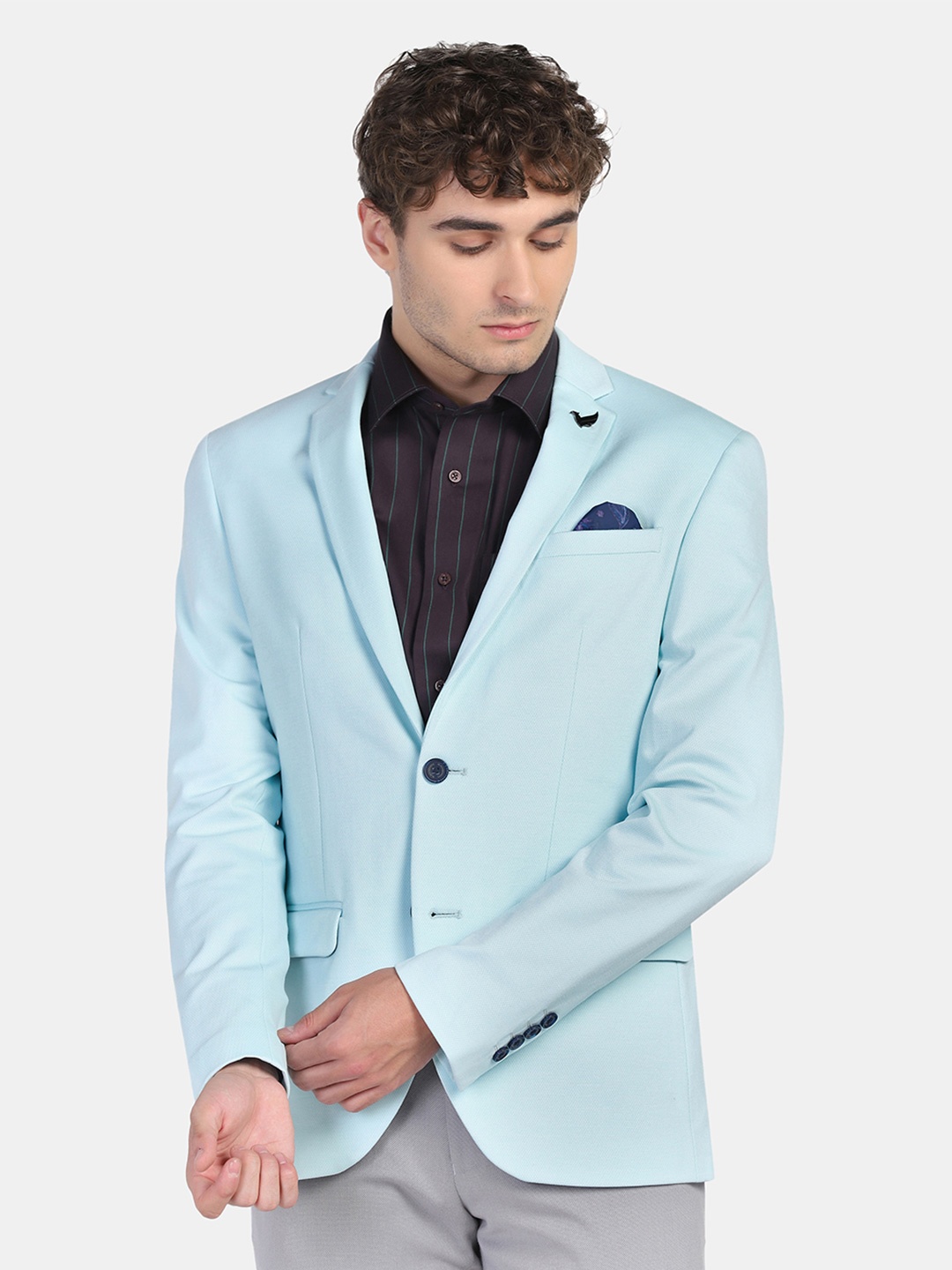 

Blackberrys Men Self-Design Slim-Fit Single-Breasted Blazer, Blue