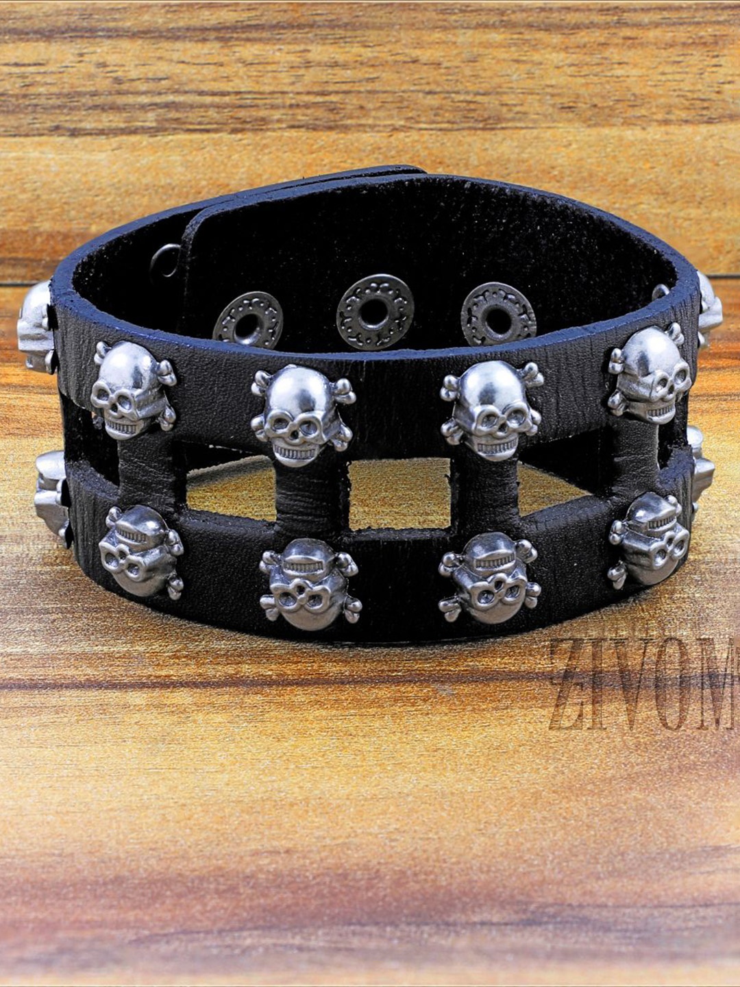 

ZIVOM Men Leather Handcrafted Silver-Plated Multistrand Bracelet, Black