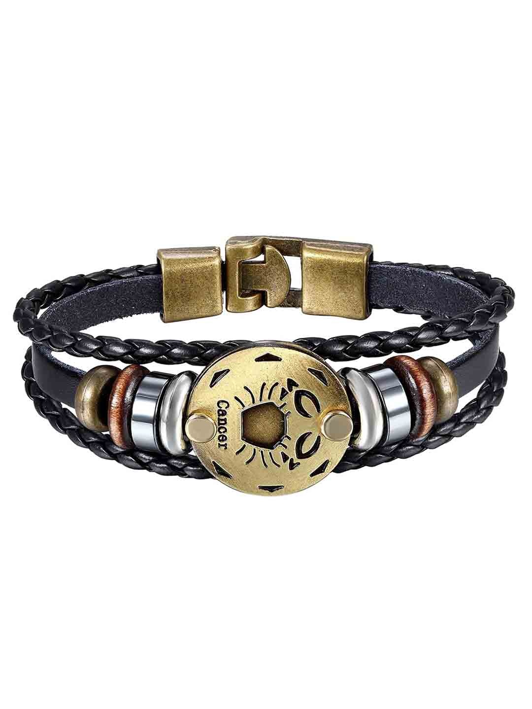 

ZIVOM Men Leather Copper-Plated Multistrand Bracelet, Black