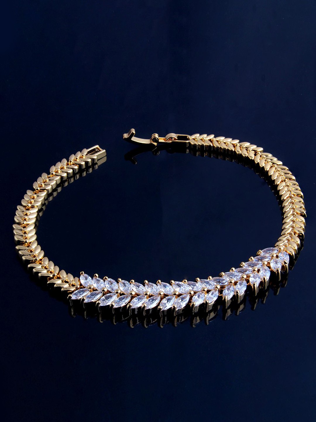 

ZIVOM Women Brass Cubic Zirconia Gold-Plated Link Bracelet, White