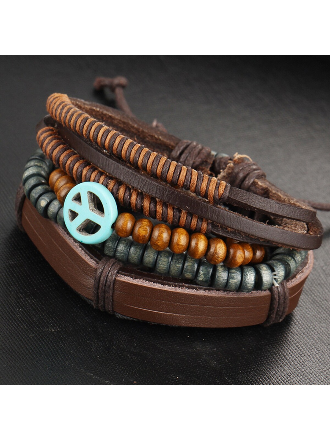 

ZIVOM Men Leather Handcrafted Multistrand Bracelet, Brown