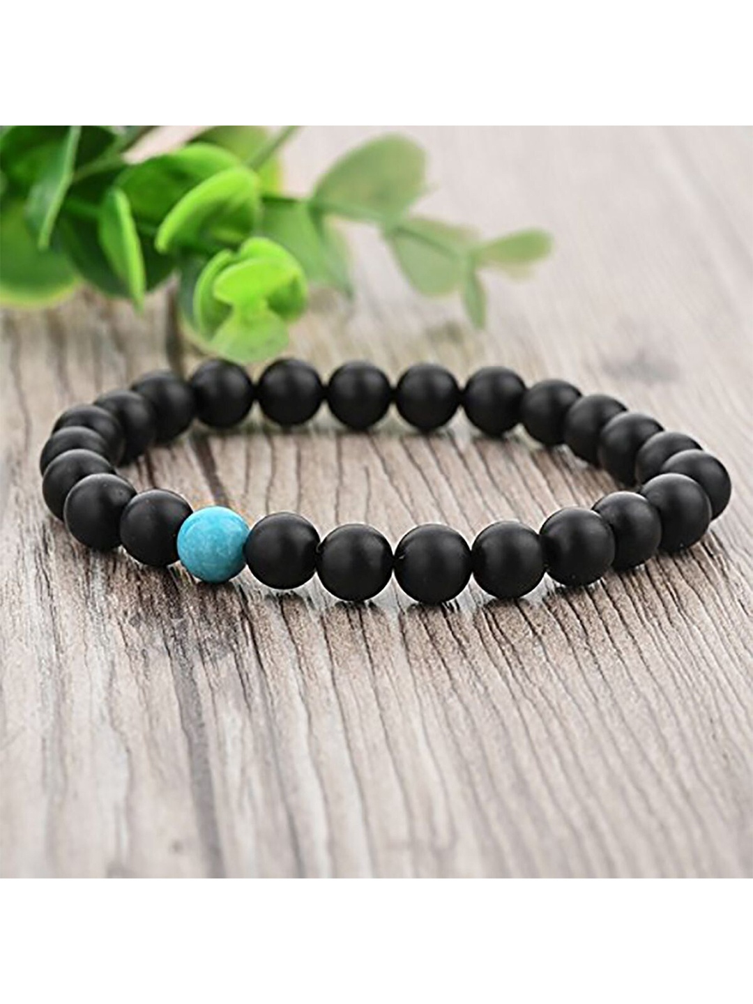 

ZIVOM Men Beads Glossy Stretchable Bracelet, Black