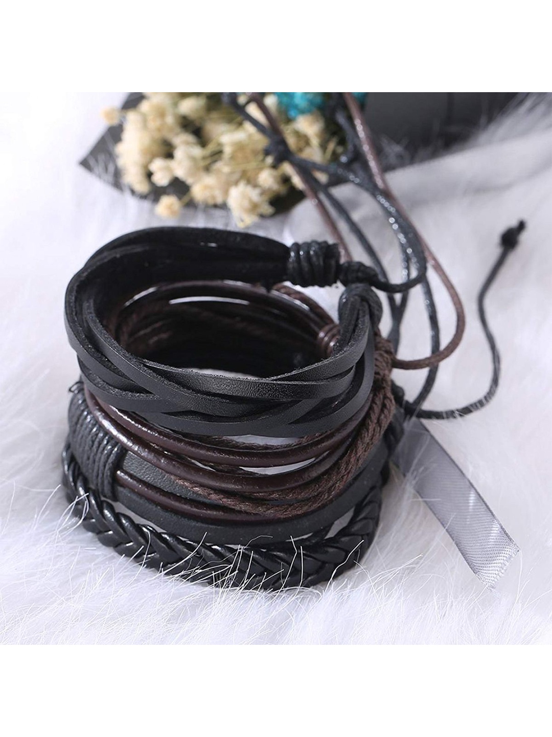 

ZIVOM Men Leather Multistrand Bracelet, Black