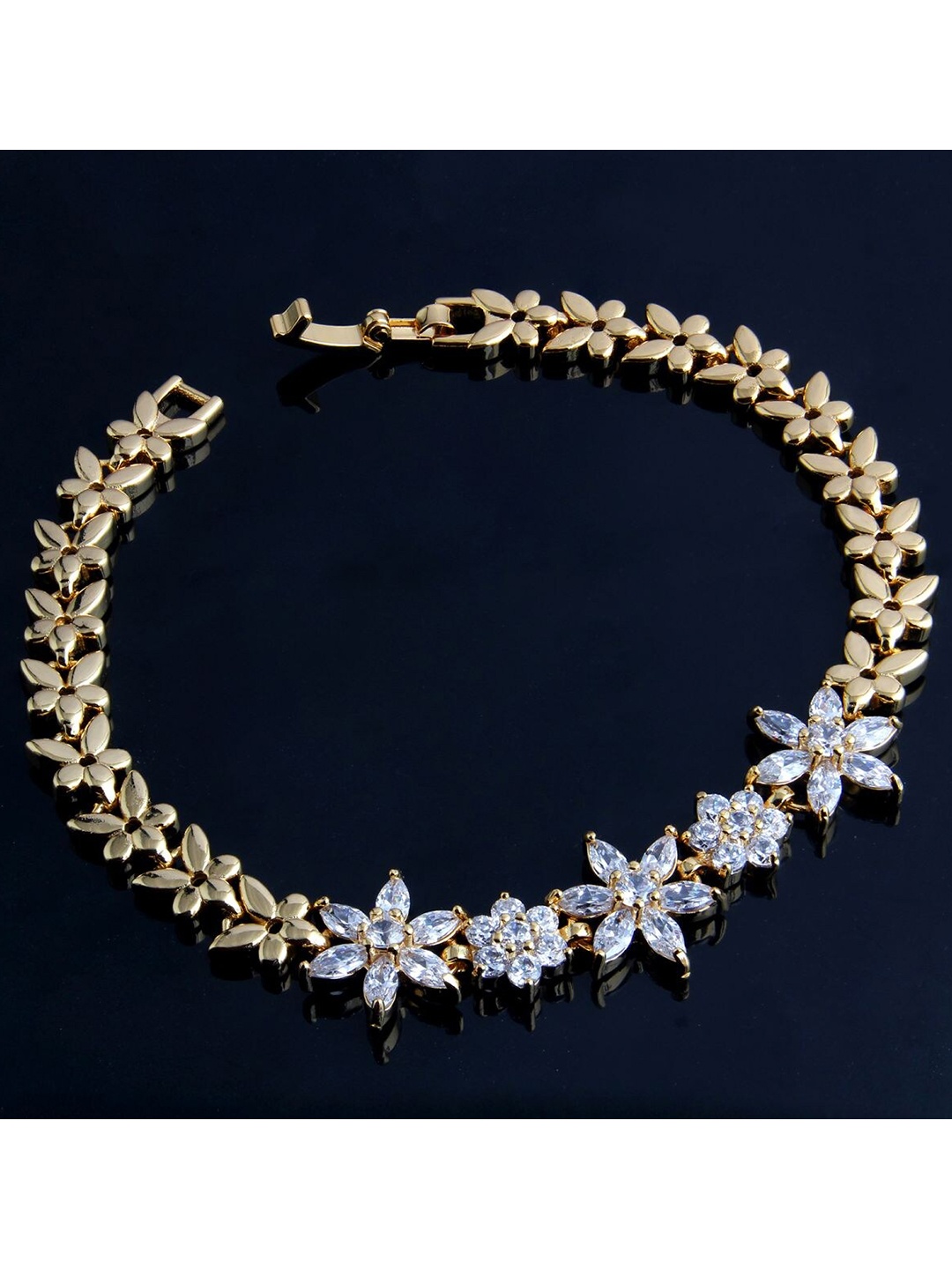 

ZIVOM Women Brass Cubic Zirconia Gold-Plated Link Bracelet