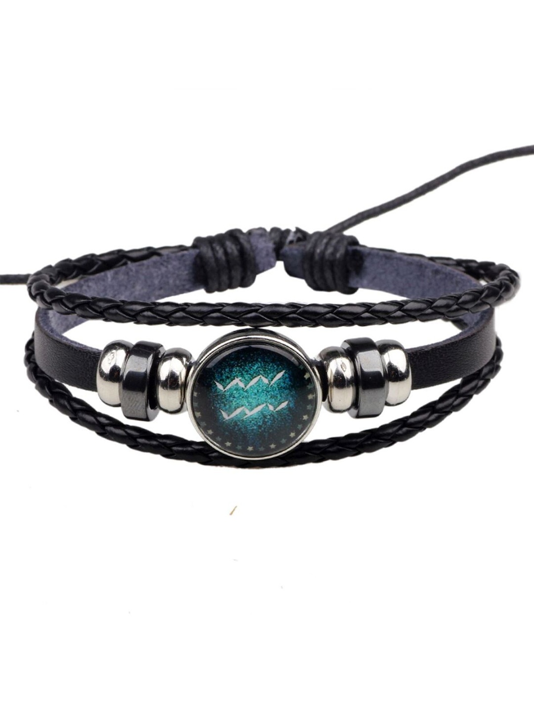 

ZIVOM Men Leather Silver-Plated Multistrand Bracelet