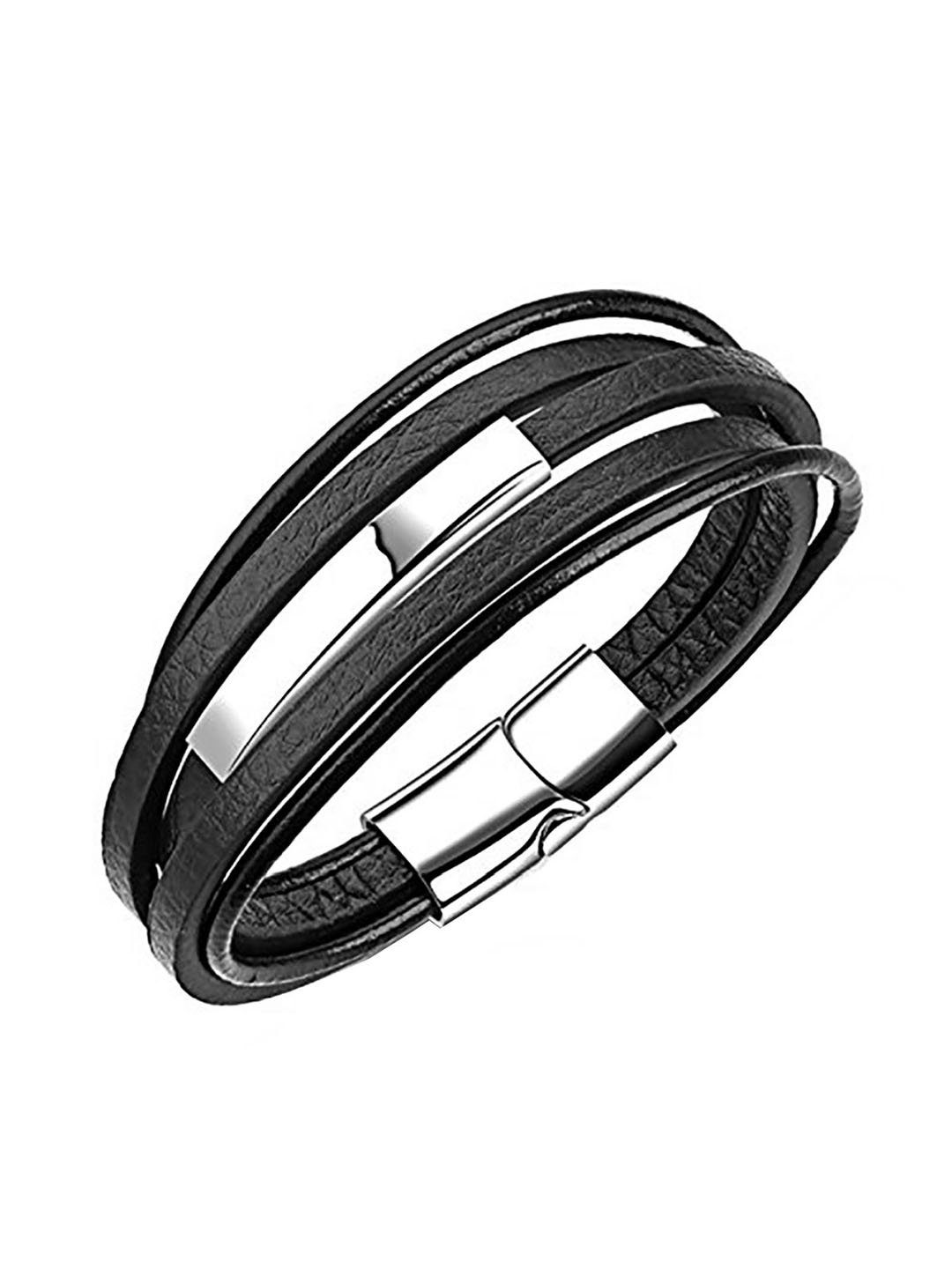 

ZIVOM Men Leather Silver-Plated Multistrand Bracelet