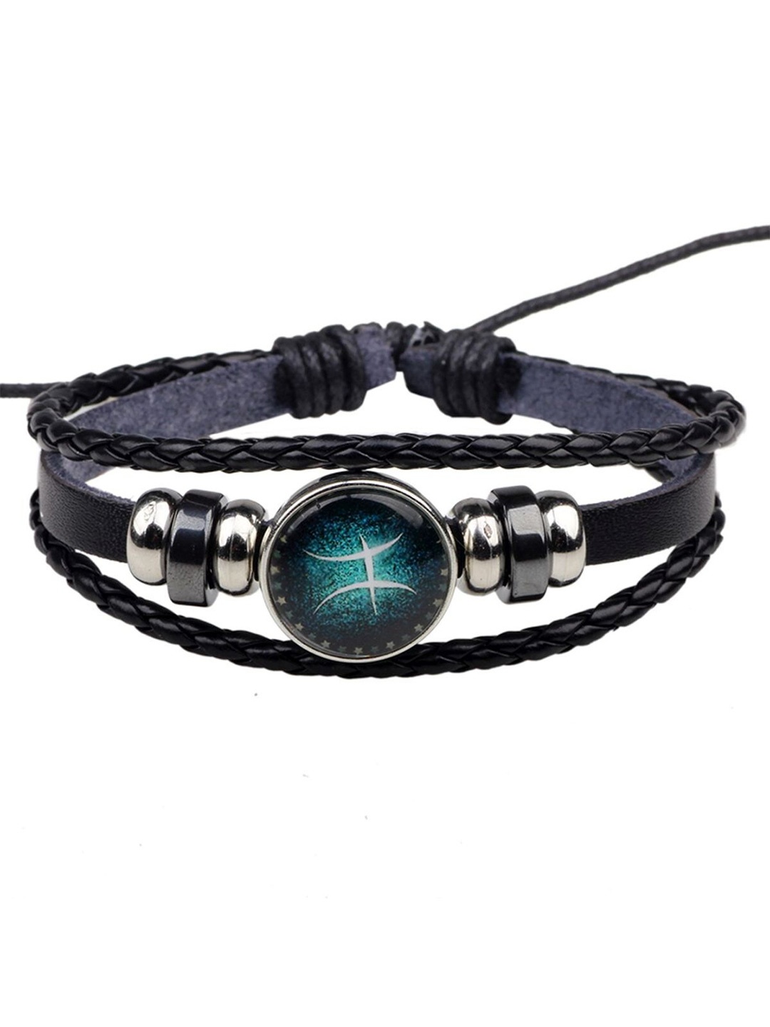 

ZIVOM Men Leather Silver-Plated Multistrand Bracelet