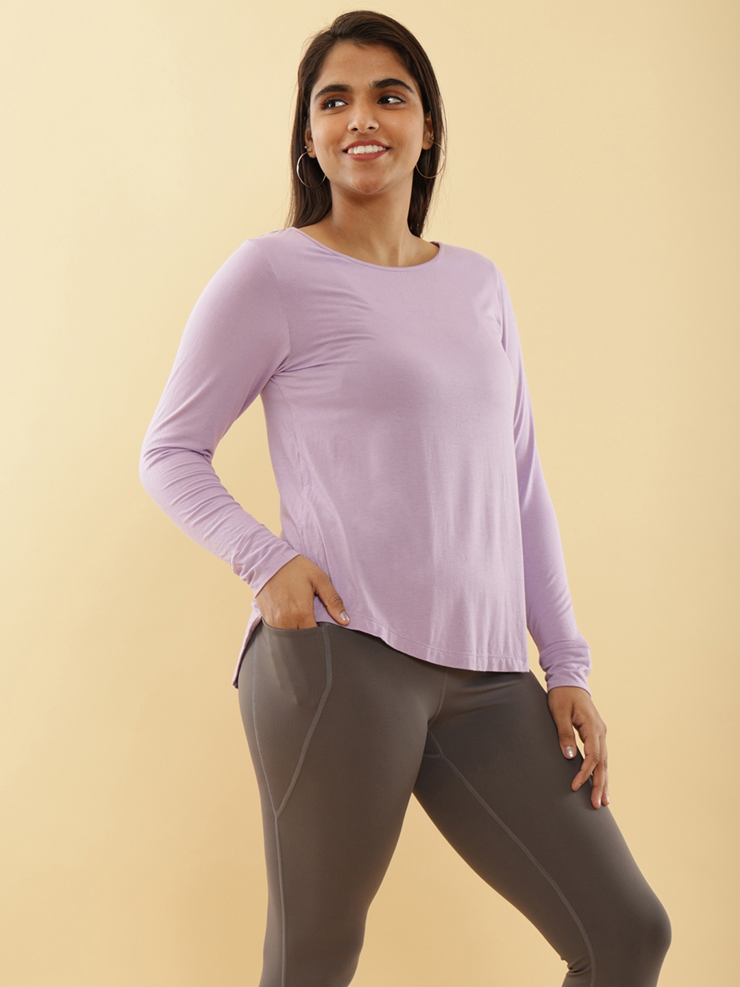 

Blissclub Bamboo Full Sleeve Round Neck T-shirt, Lavender