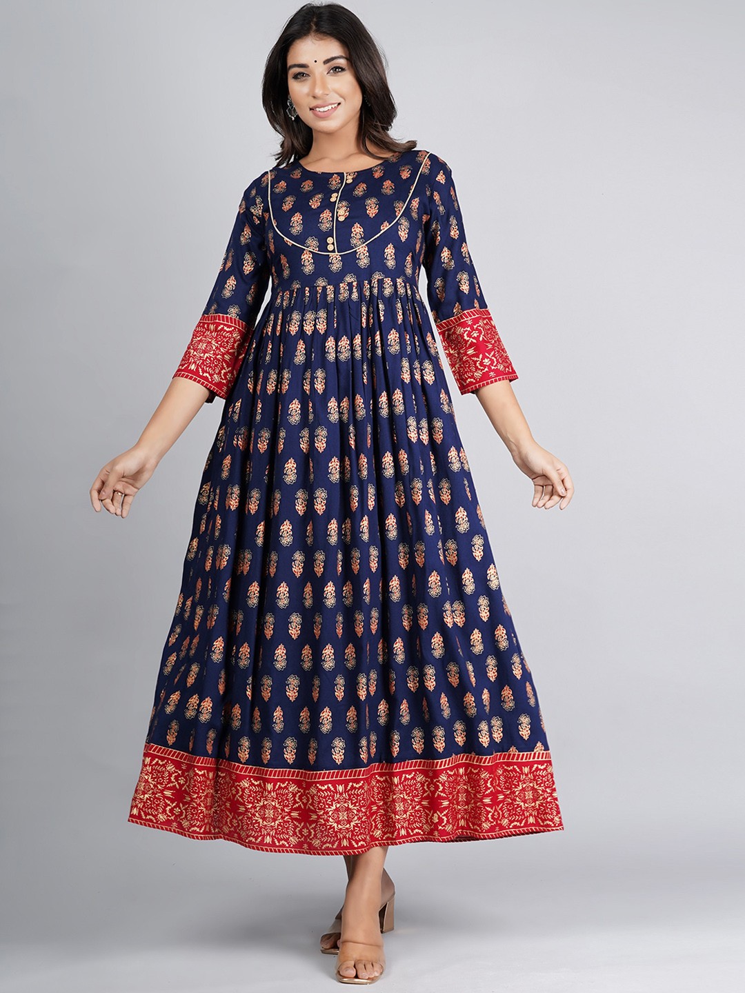

JAIPURI COLLECTION Women Ethnic Motifs Printed Anarkali Kurta, Blue