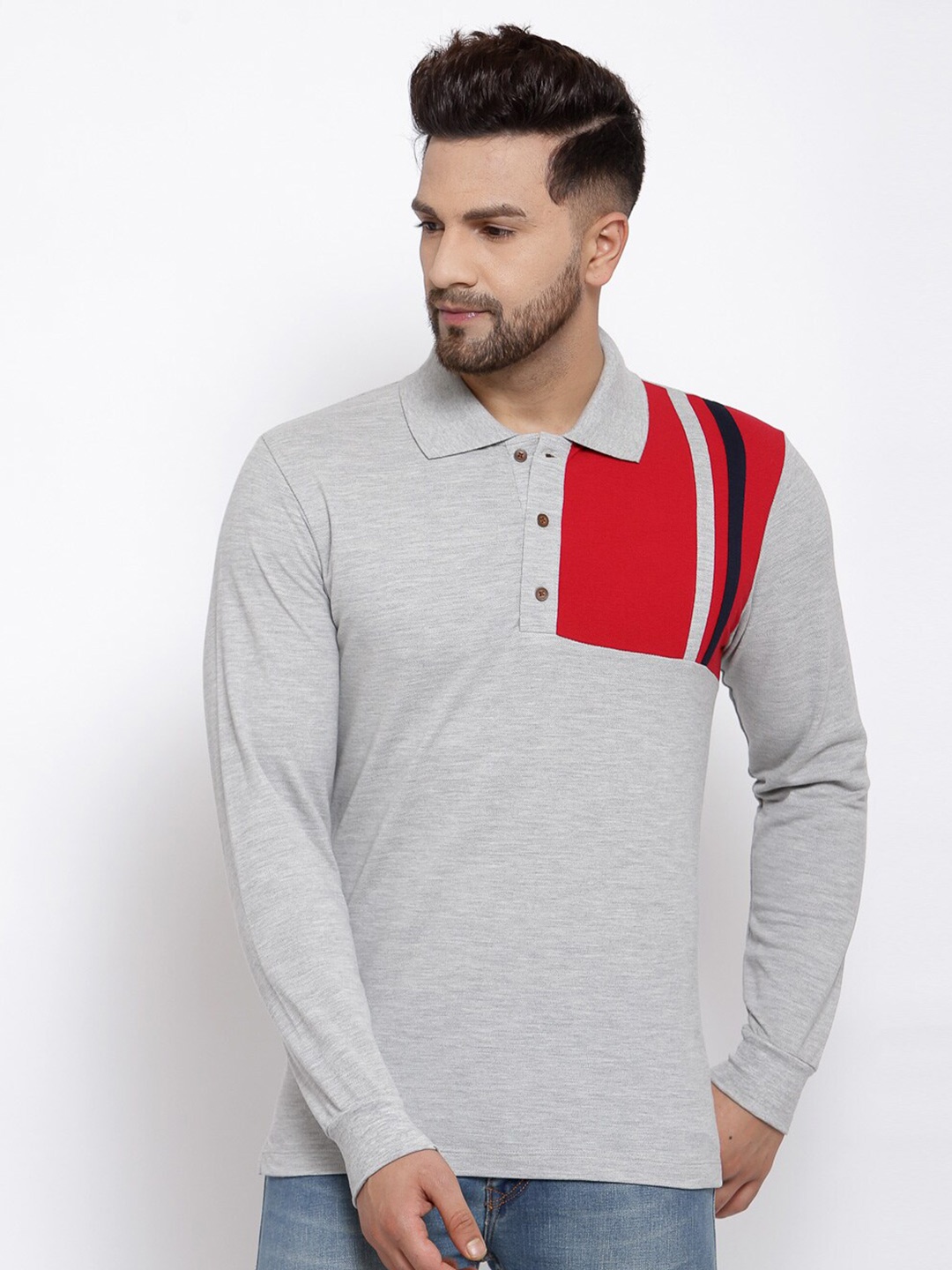 

Kalt Men Colourblocked Polo Collar T-shirt, Grey