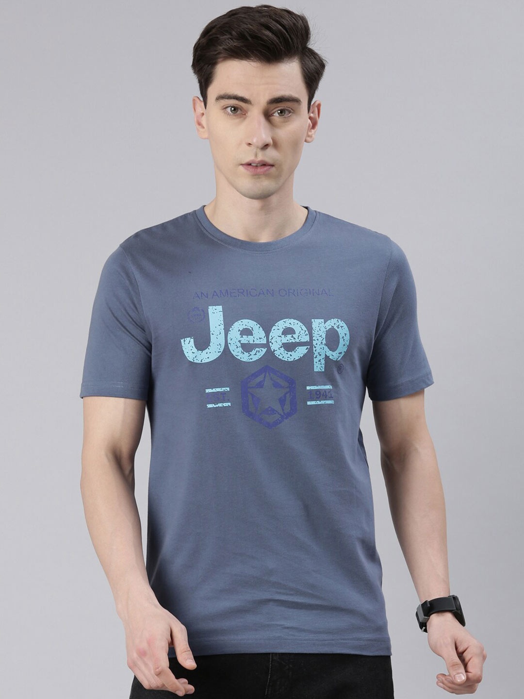 

Chennis Men Typography Printed Slim Fit Cotton T-shirt, Blue