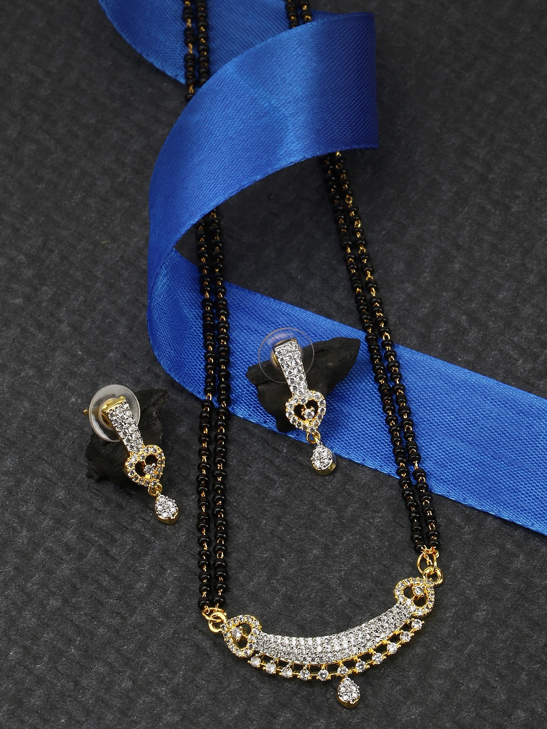 

Adwitiya Collection Gold-Plated American Daimond Studded Mangalsutra with Earrings