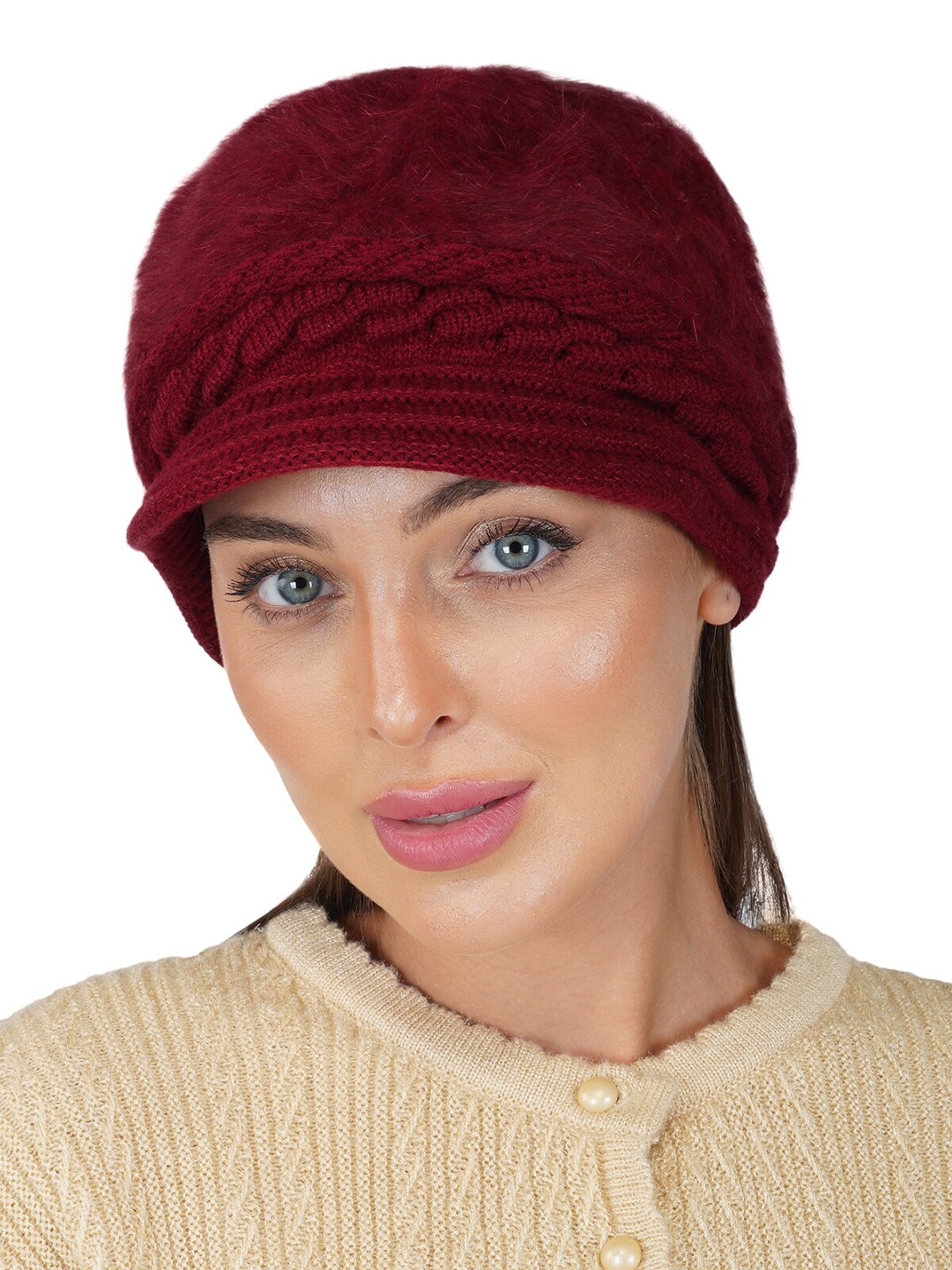 

iSWEVEN Women Woolen Winter Visor Caps, Maroon