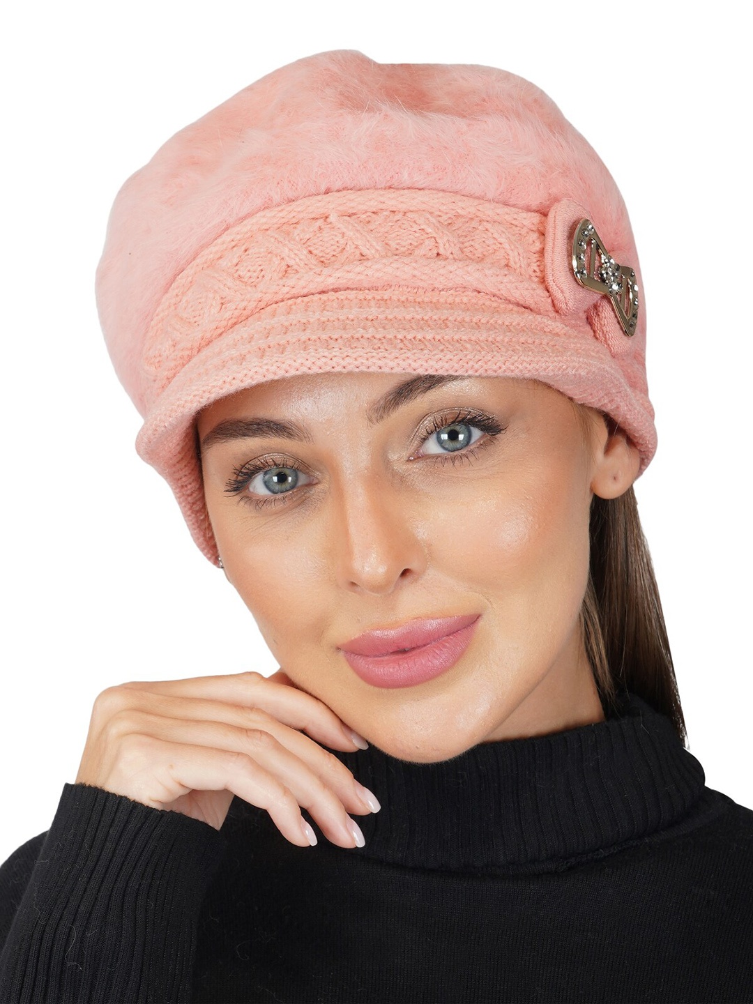 

iSWEVEN Women Woolen Winter Visor Caps, Pink