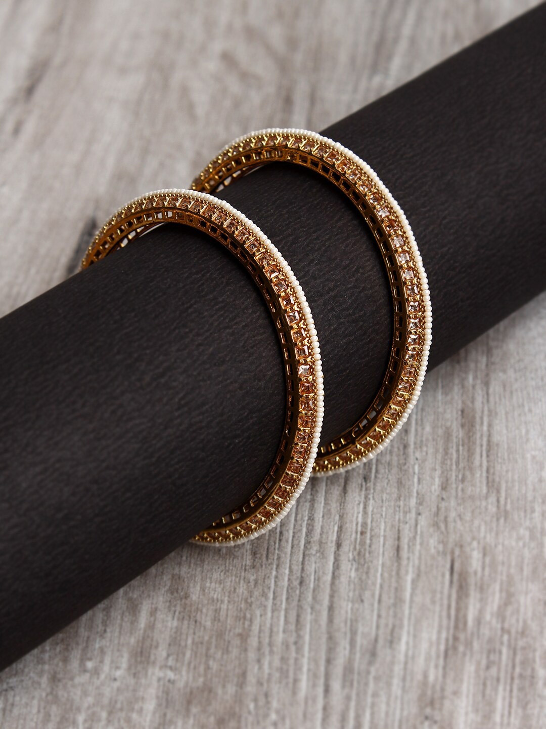 

Adwitiya Collection Set Of 2 24CT Gold-Plated Stone Studded Bangles