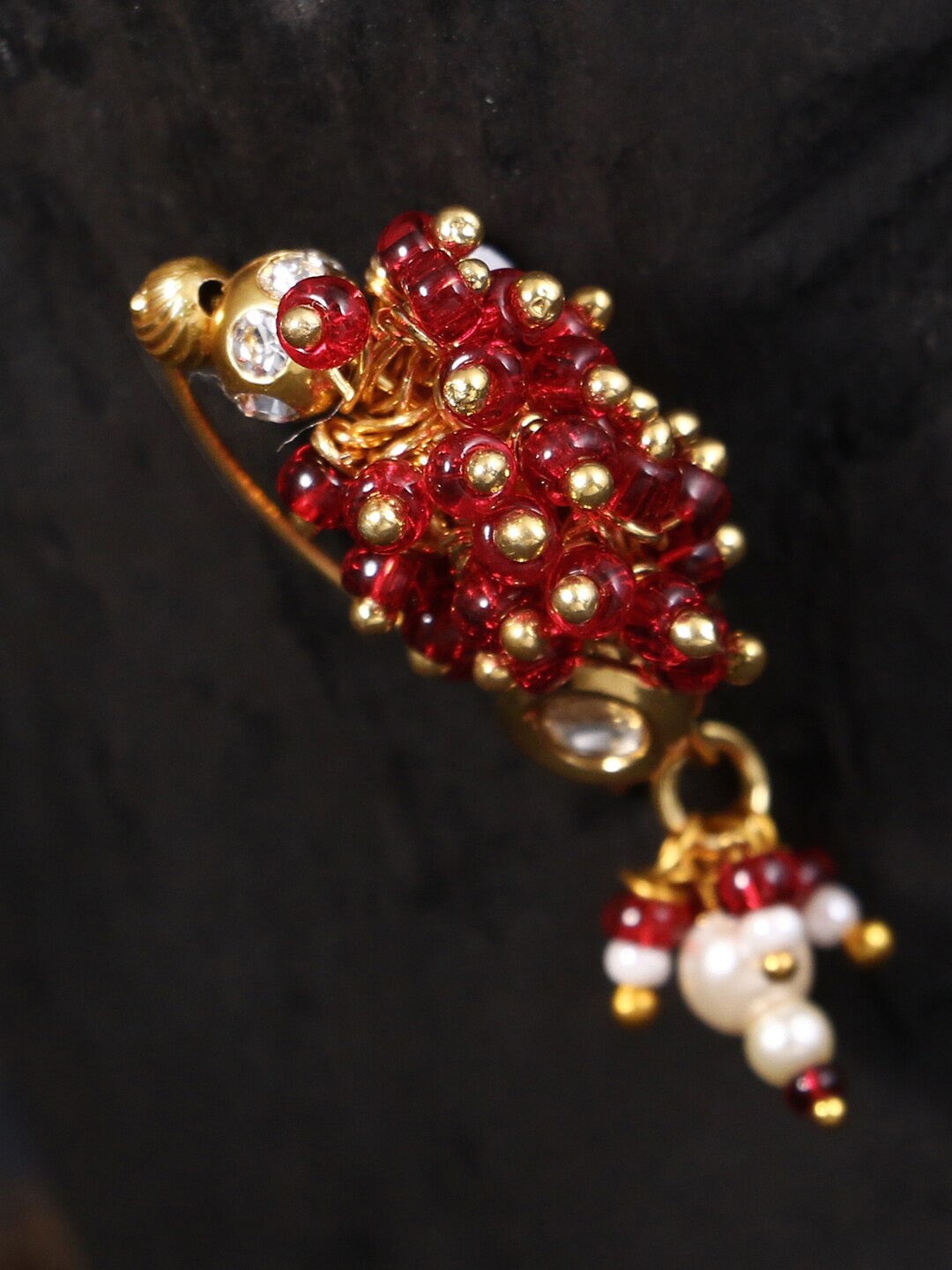 

Adwitiya Collection Gold-Plated Stone Stud Nose Pin, Red