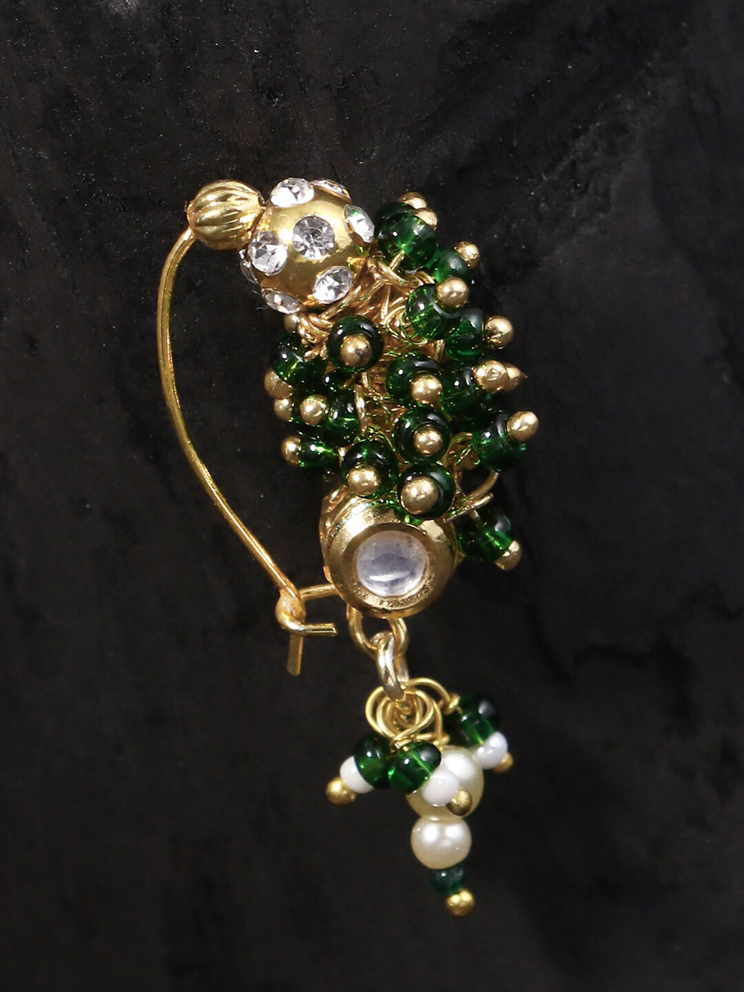 

Adwitiya Collection 24CT Gold-Plated & Stone Studded Marathi Nose Pin, Green