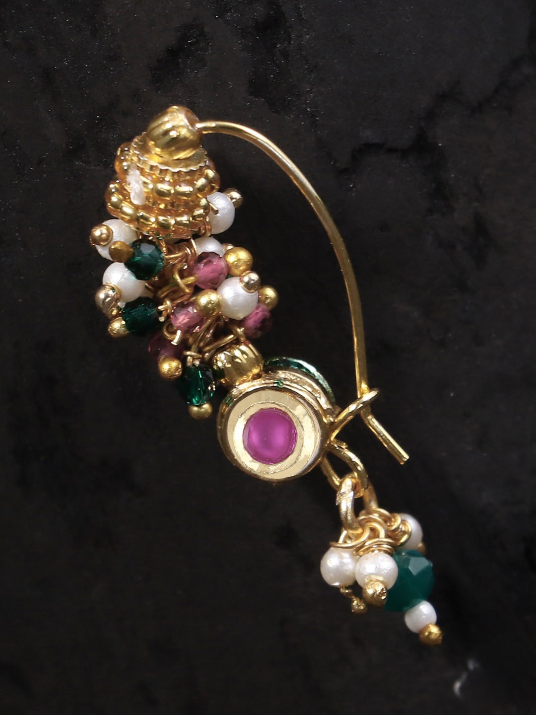 

Adwitiya Collection Gold-Plated Stone-Studded & Pearl Beaded Nosepin, Purple