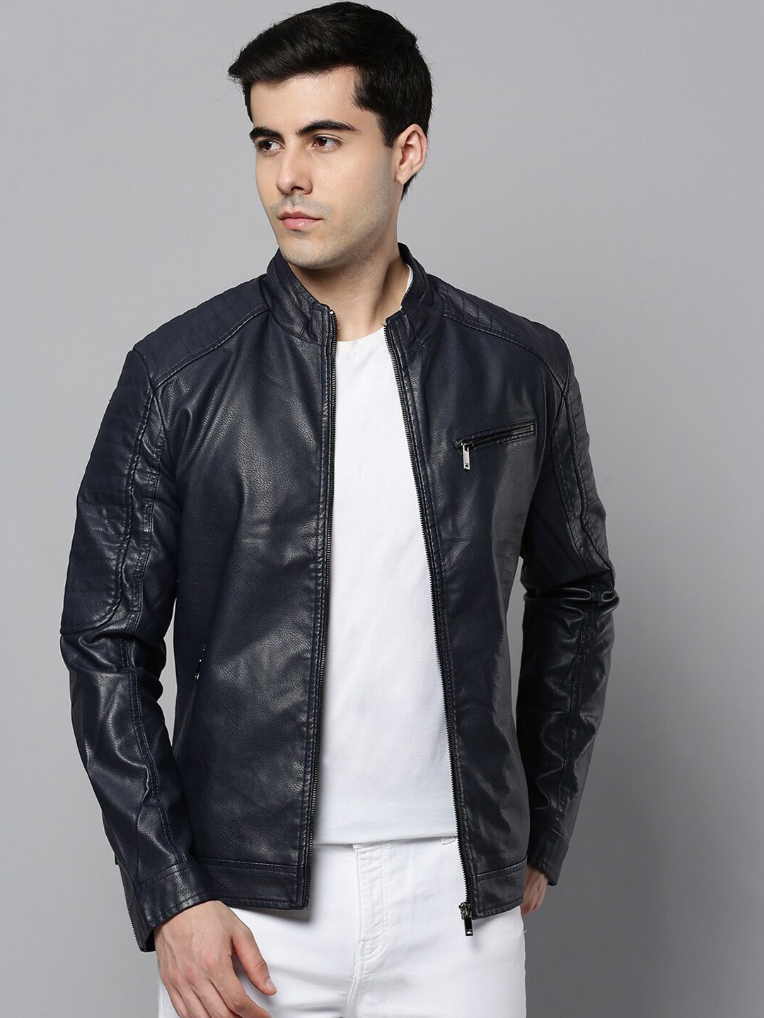 

SHOWOFF Men Faux Leather Jacket, Navy blue