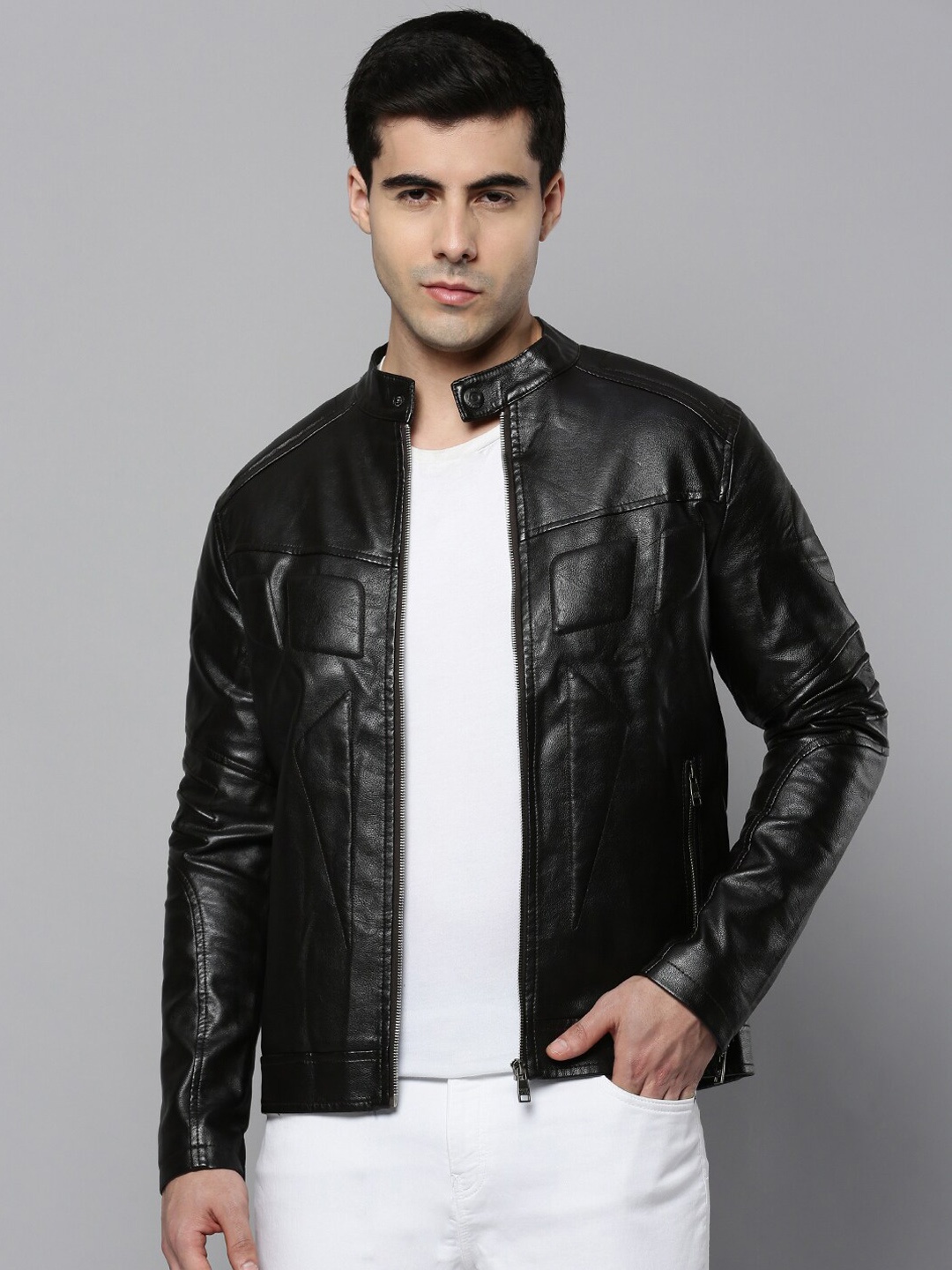 

SHOWOFF Men Leather Biker Jacket, Black