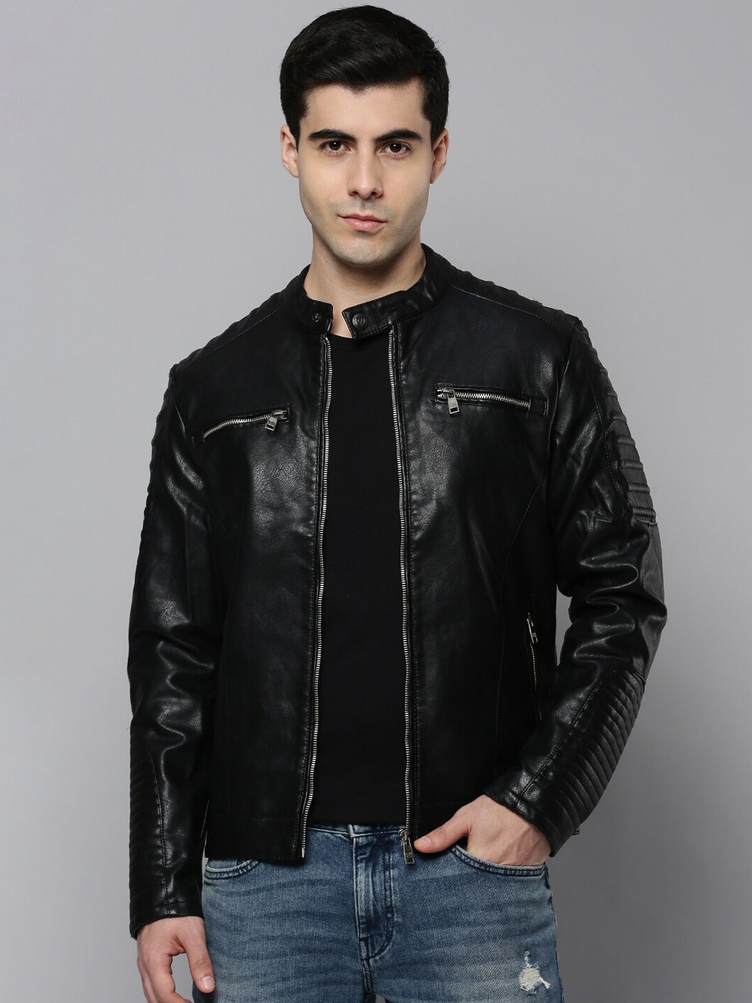 

SHOWOFF Men Leather Biker Jacket, Black