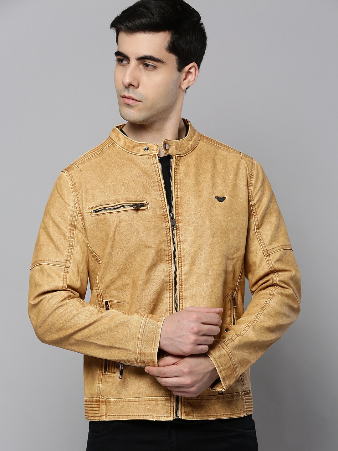 

SHOWOFF Men Leather Biker Jacket, Tan