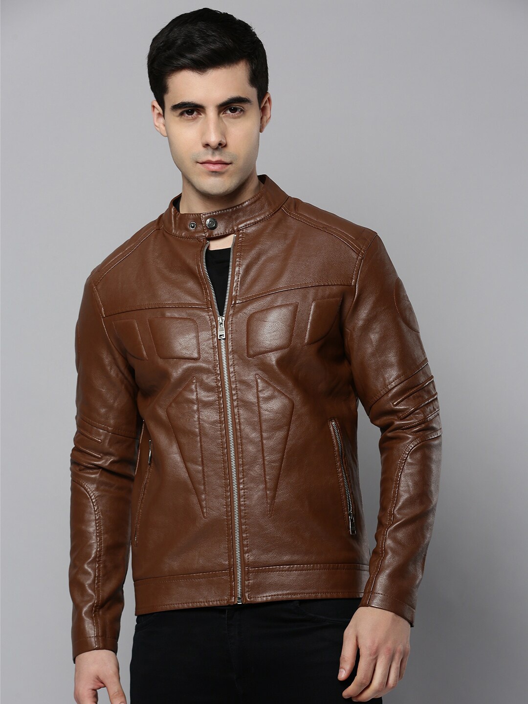 

SHOWOFF Men Leather Biker Jacket, Brown