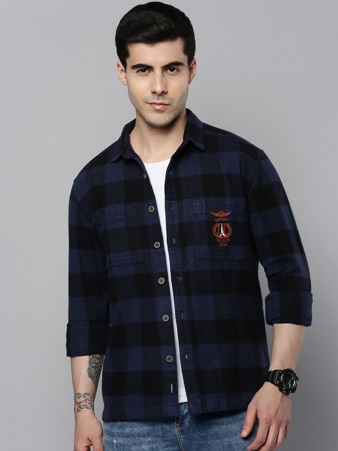 

SHOWOFF Men Checked Wool Tailored Jacket, Blue