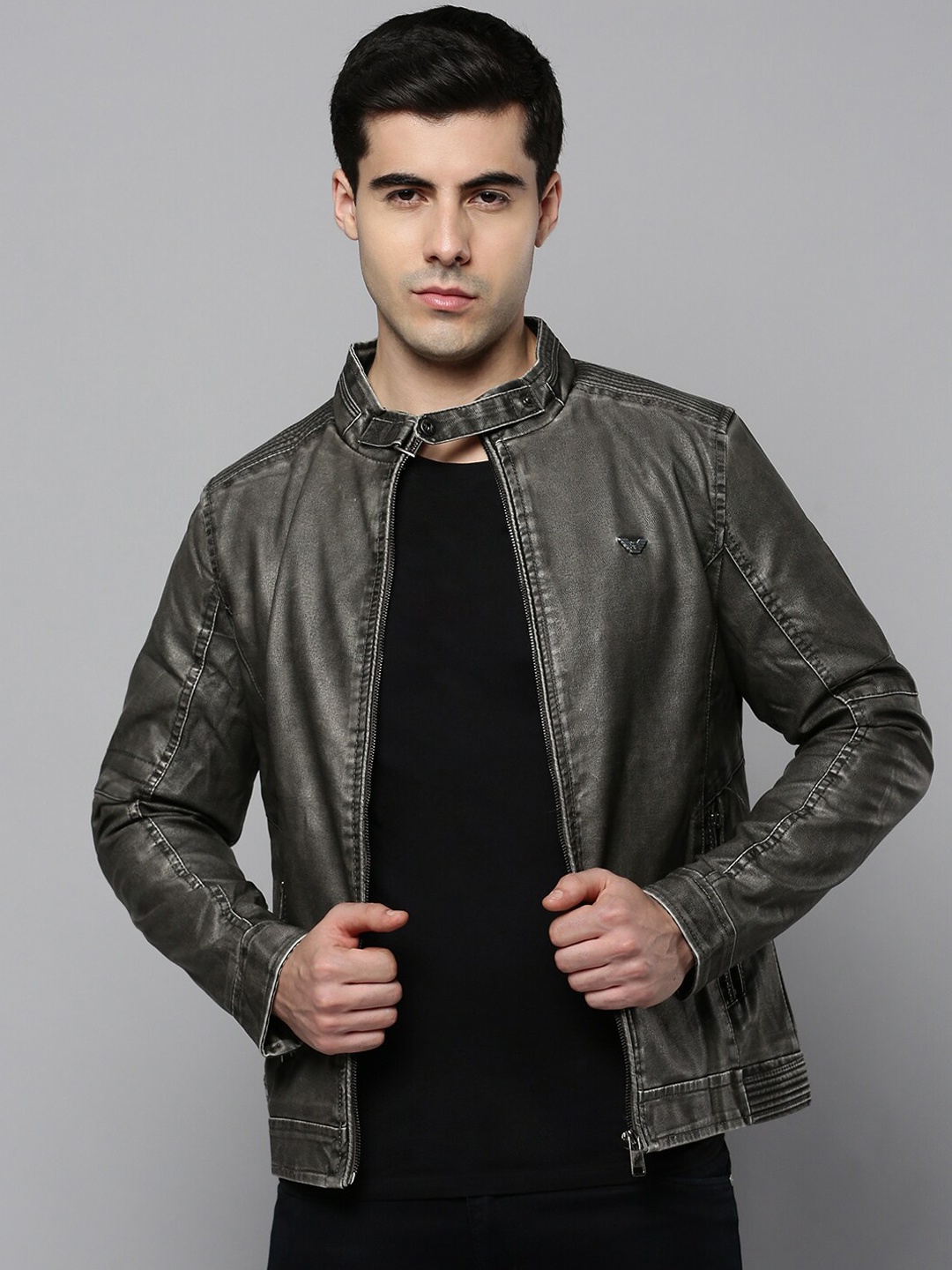 

SHOWOFF Men Leather Biker Jacket, Grey