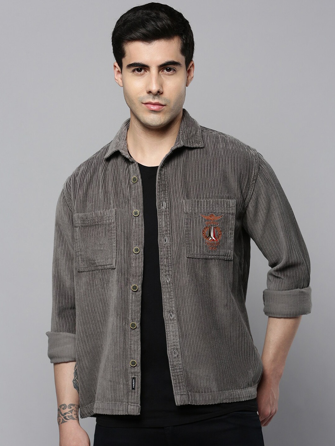 

SHOWOFF Men Corduroy Open Front Jacket, Grey