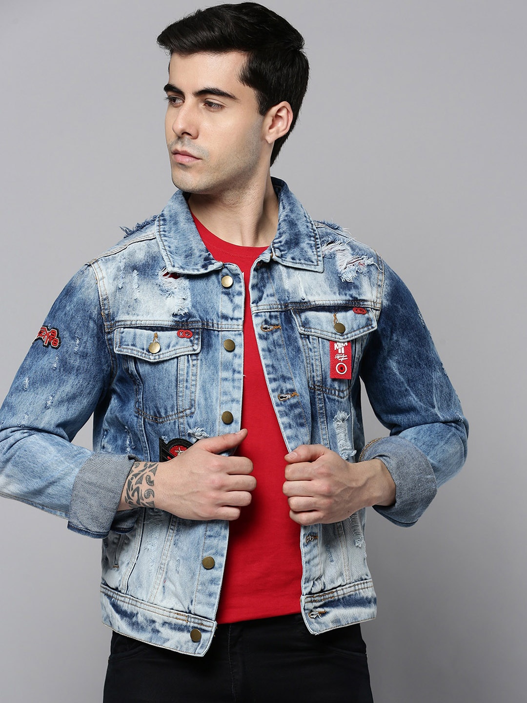 

SHOWOFF Men Typography Cotton Denim Jacket, Blue