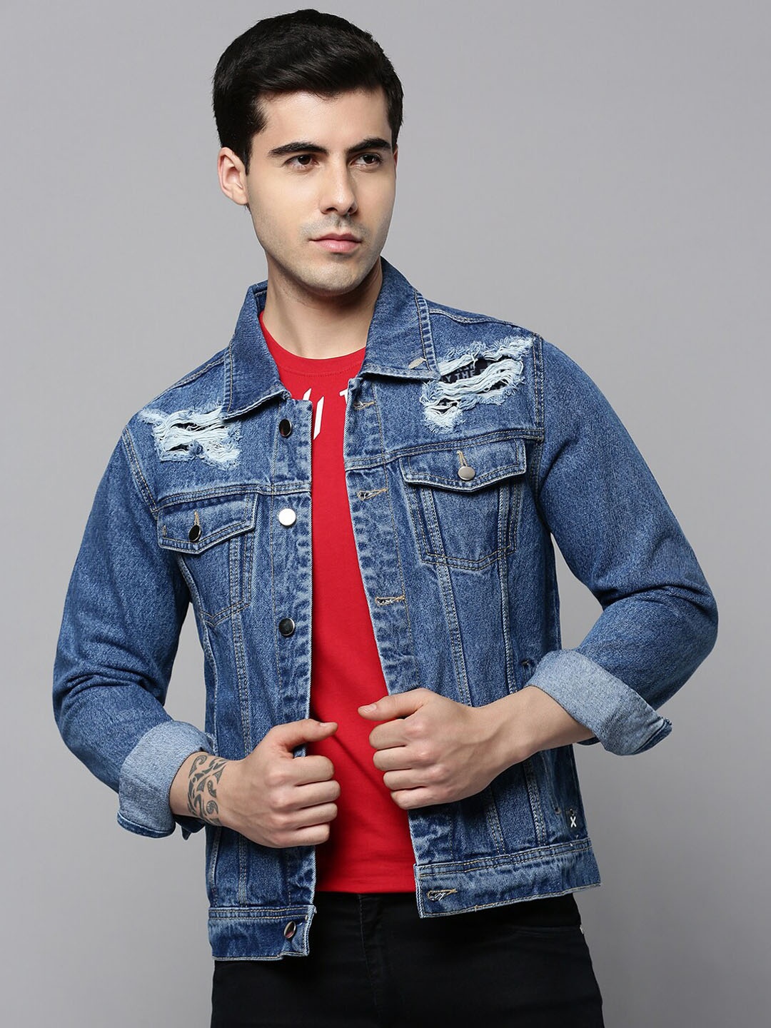 

SHOWOFF Men Washed Denim Jacket, Blue